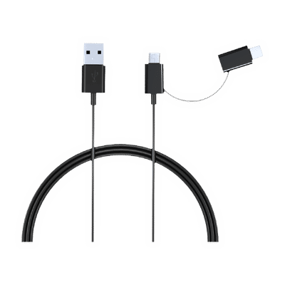 Croma Type A to Type C, Micro USB 3.9 Feet (1.2M) 2-in-1 Cable (Sync and Charge, Black)