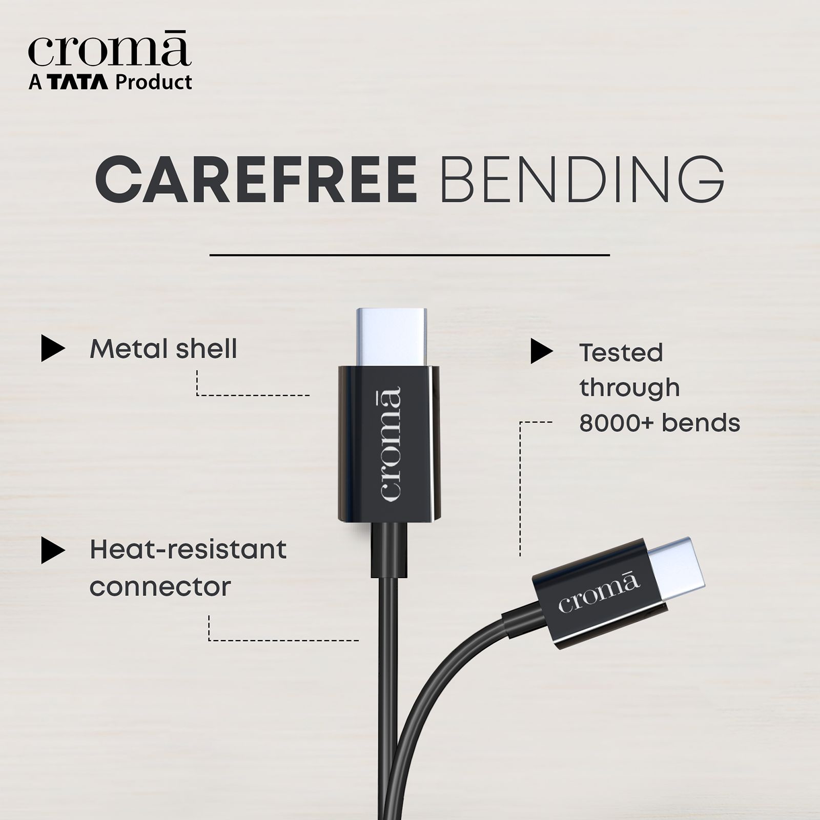 Croma Type C to Type C 3.3 Feet (1M) Cable (Apple Compatible, Black) Croma Type C to Type C 3.3 Feet (1M) Cable (Apple Compatible, Black)_11