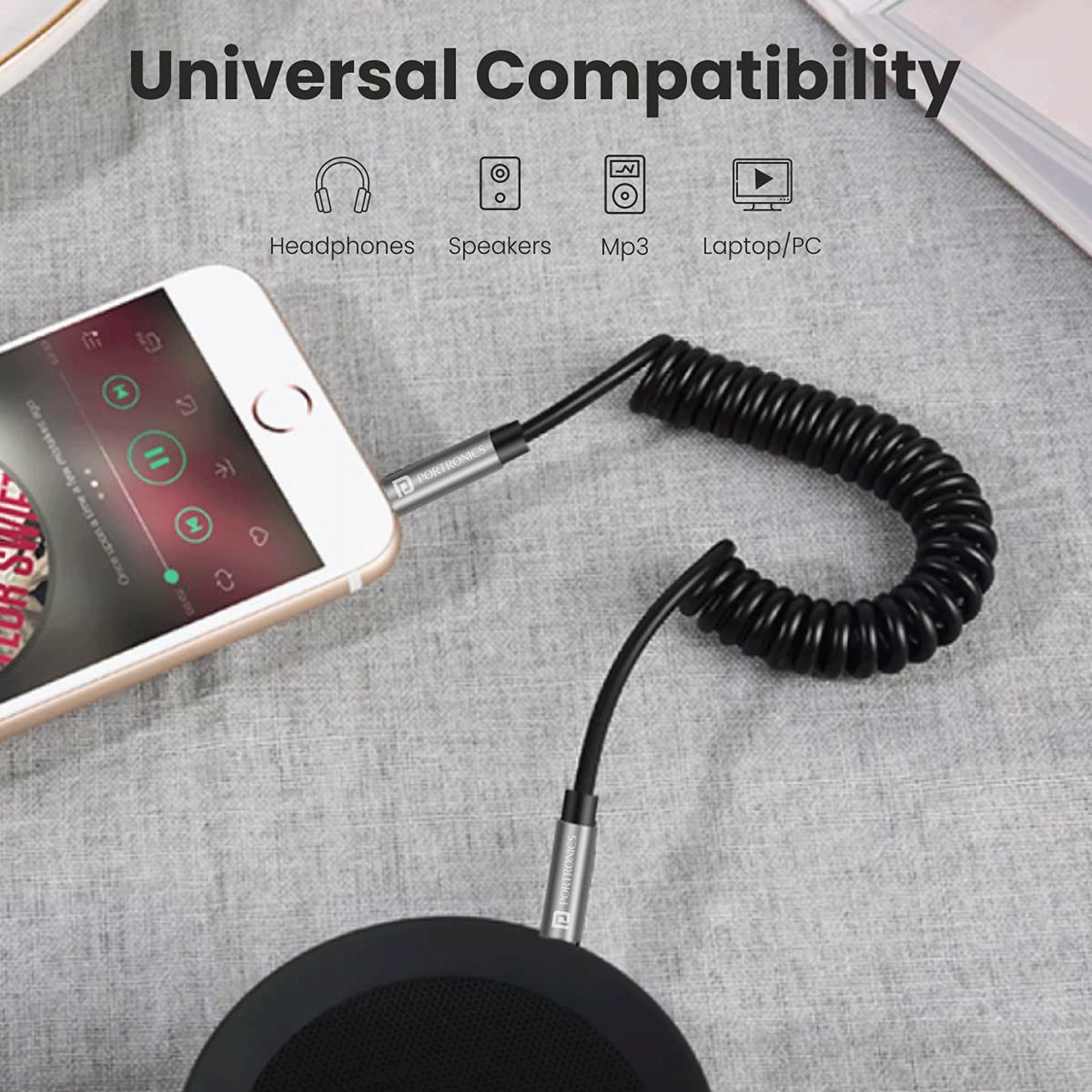 Portronics Konnect 6 3.5mm Aux to 3.5mm Aux 4.9 Feet (1.5M) Cable (Stretchable Spiral, Black) Portronics Konnect 6 3.5mm Aux to 3.5mm Aux 4.9 Feet (1.5M) Cable (Stretchable Spiral, Black)_3