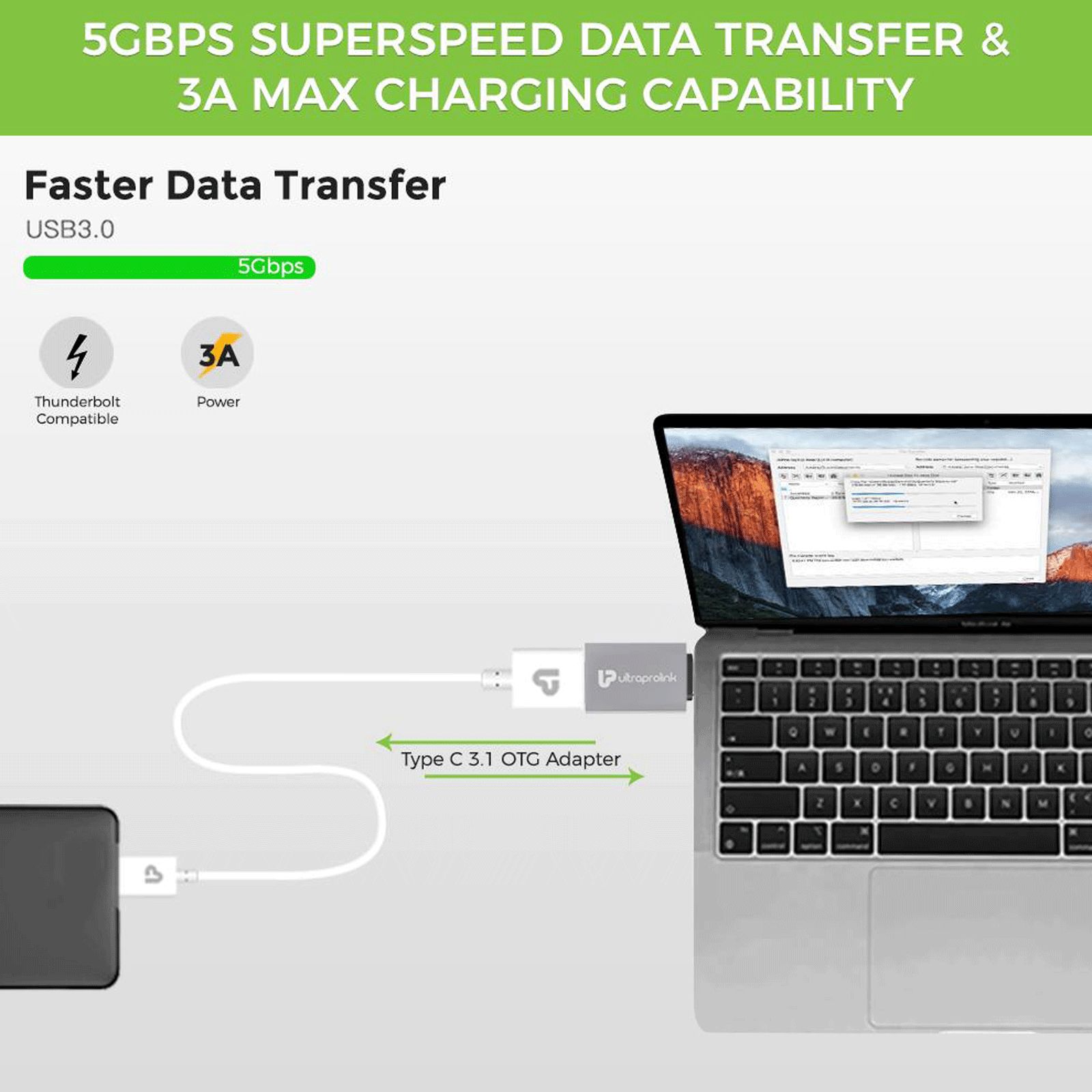 UltraProlink C-Adapt Type C to Type A OTG Adapter (5Gbps Data Transfer Speed, Grey)_4