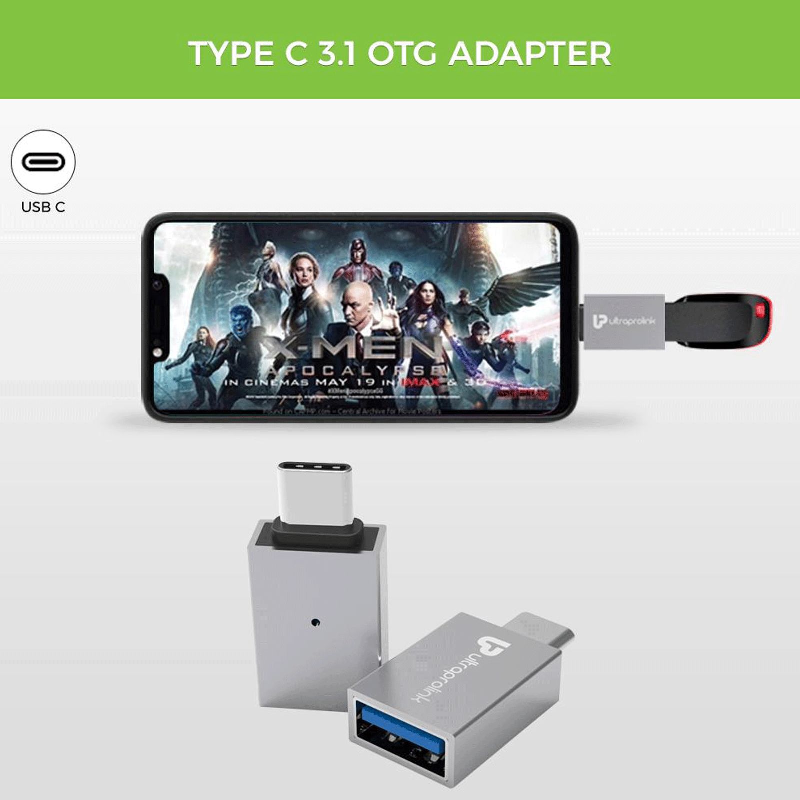 UltraProlink C-Adapt Type C to Type A OTG Adapter (5Gbps Data Transfer Speed, Grey)_5