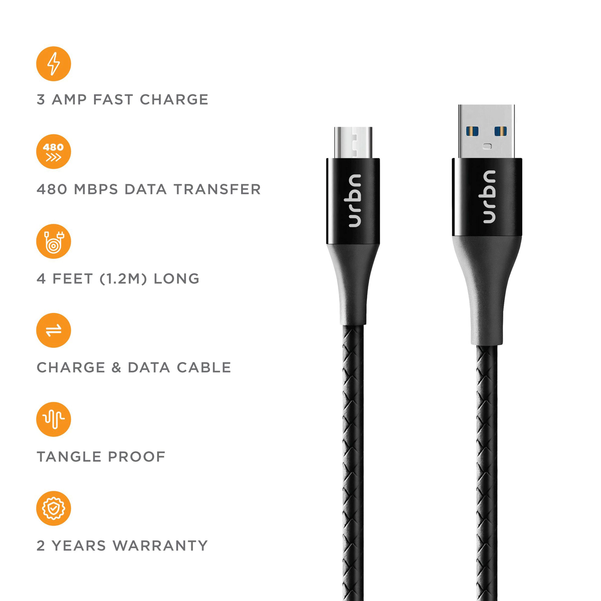 urbn Type A to Micro USB 3.9 Feet (1.2M) Cable (Tangle Free Design, Black) urbn Type A to Micro USB 3.9 Feet (1.2M) Cable (Tangle Free Design, Black)_11