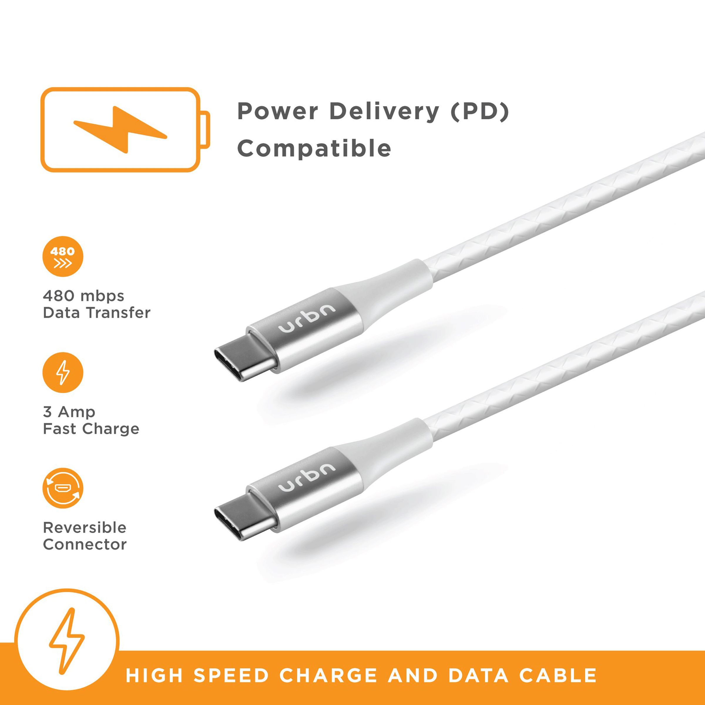 urbn Type C to Type C 3.9 Feet (1.2M) Cable (Tangle Free Design, White)_9
