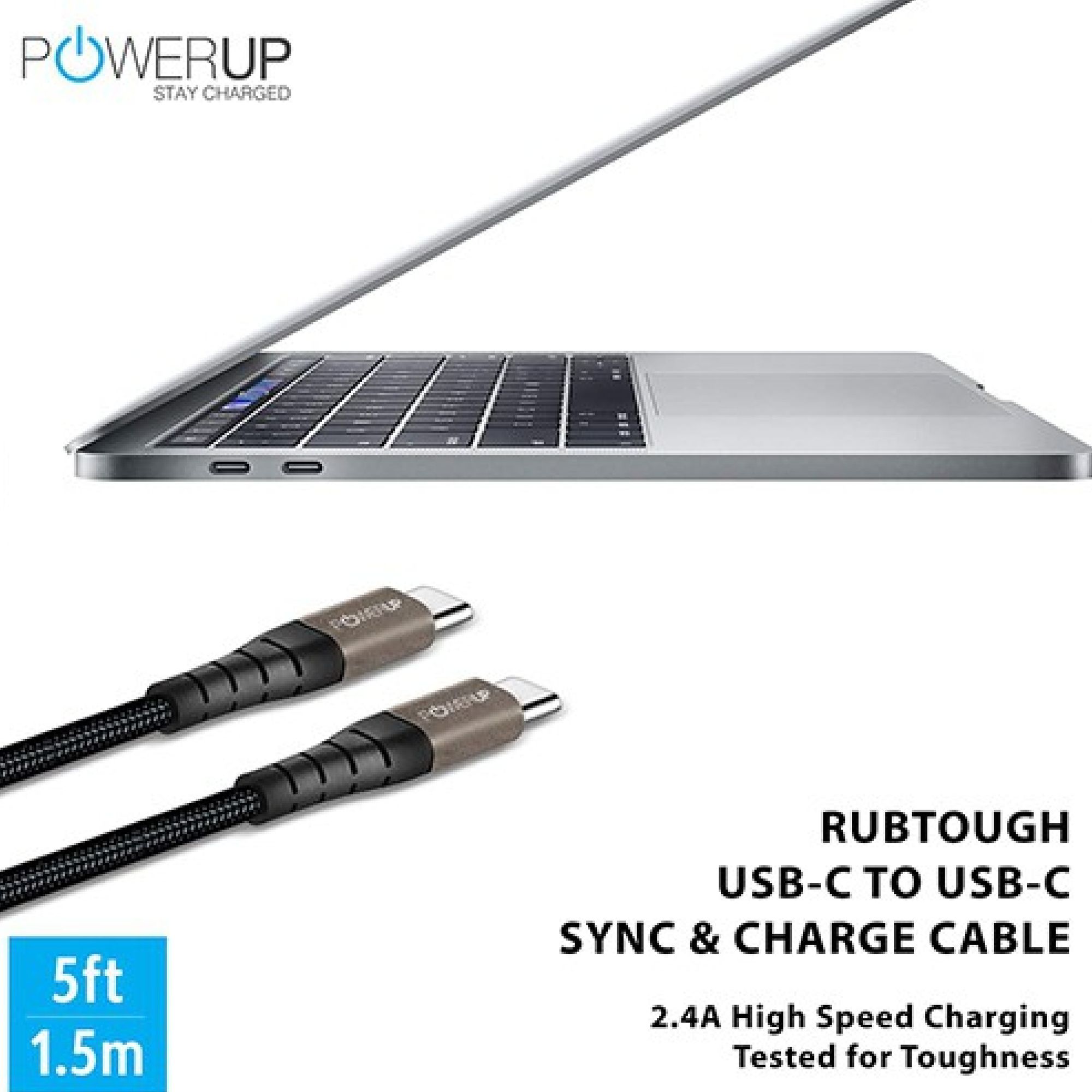 POWERUP Type C to Type C 4.9 Feet (1.5M) Cable (Reversible Design, Black) POWERUP Type C to Type C 4.9 Feet (1.5M) Cable (Reversible Design, Black)_9