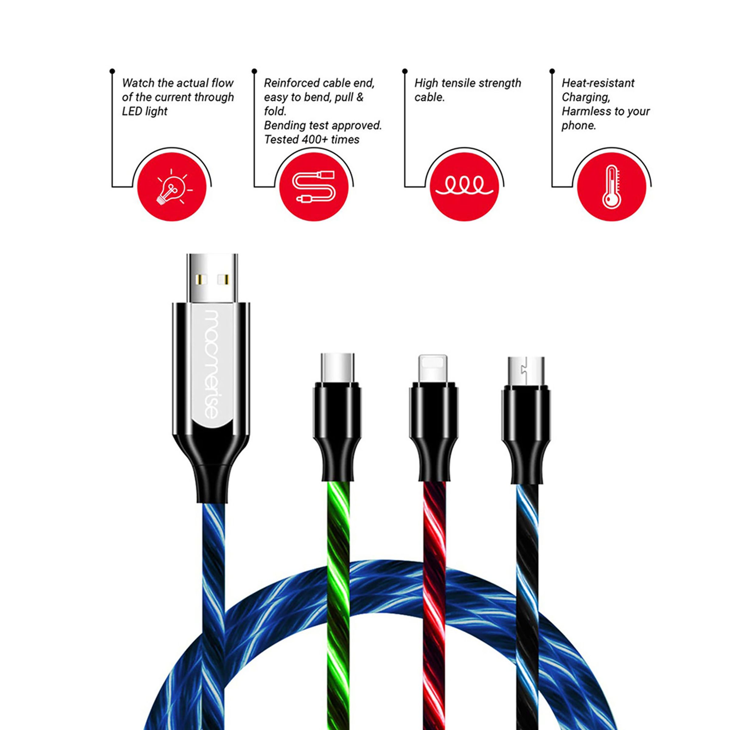 Macmerise Illume Type A to Lightning 3.3 Feet (1M) Cable (LED Light Flow, Red)_5