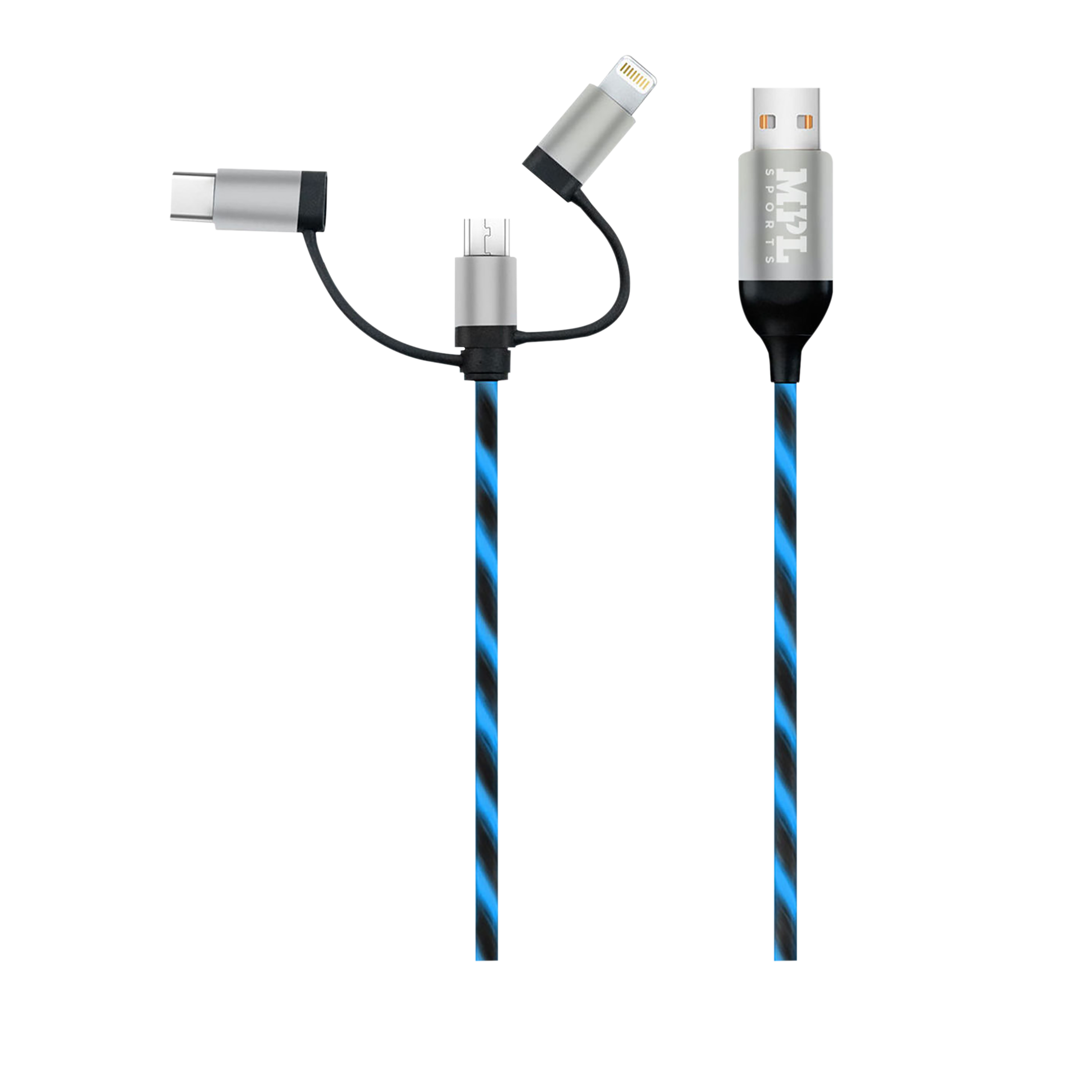 Macmerise Illume Type A to Type C, Micro USB, Lightning 3.3 Feet (1M) 3-in-1 Cable (LED Light Flow, Black) Macmerise Illume Type A to Type C, Micro USB, Lightning 3.3 Feet (1M) 3-in-1 Cable (LED Light Flow, Black)_3