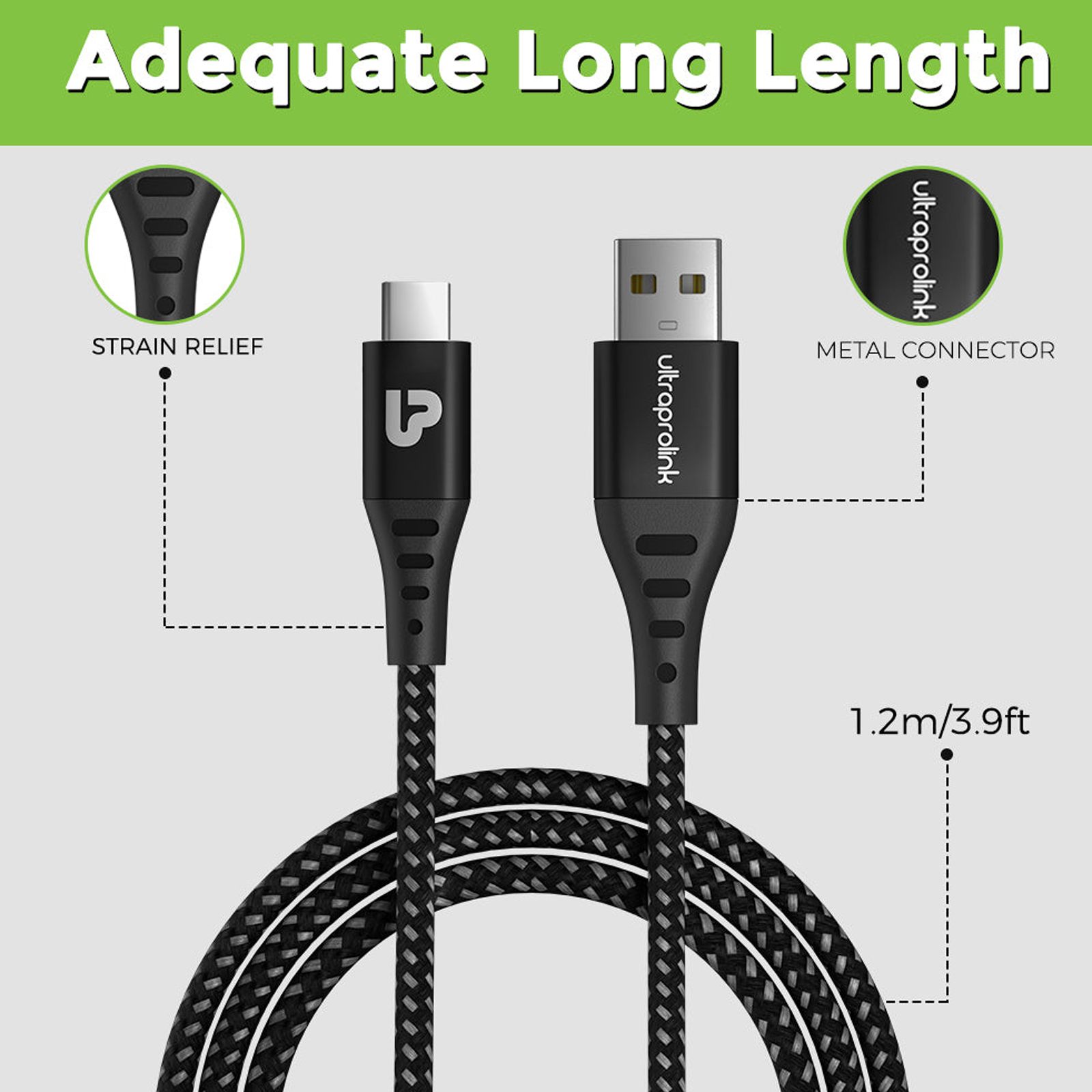 UltraProlink Zoom Type A to Type C 3.9 Feet (1.2M) Cable (Tangle Free Design, Black) UltraProlink Zoom Type A to Type C 3.9 Feet (1.2M) Cable (Tangle Free Design, Black)_9