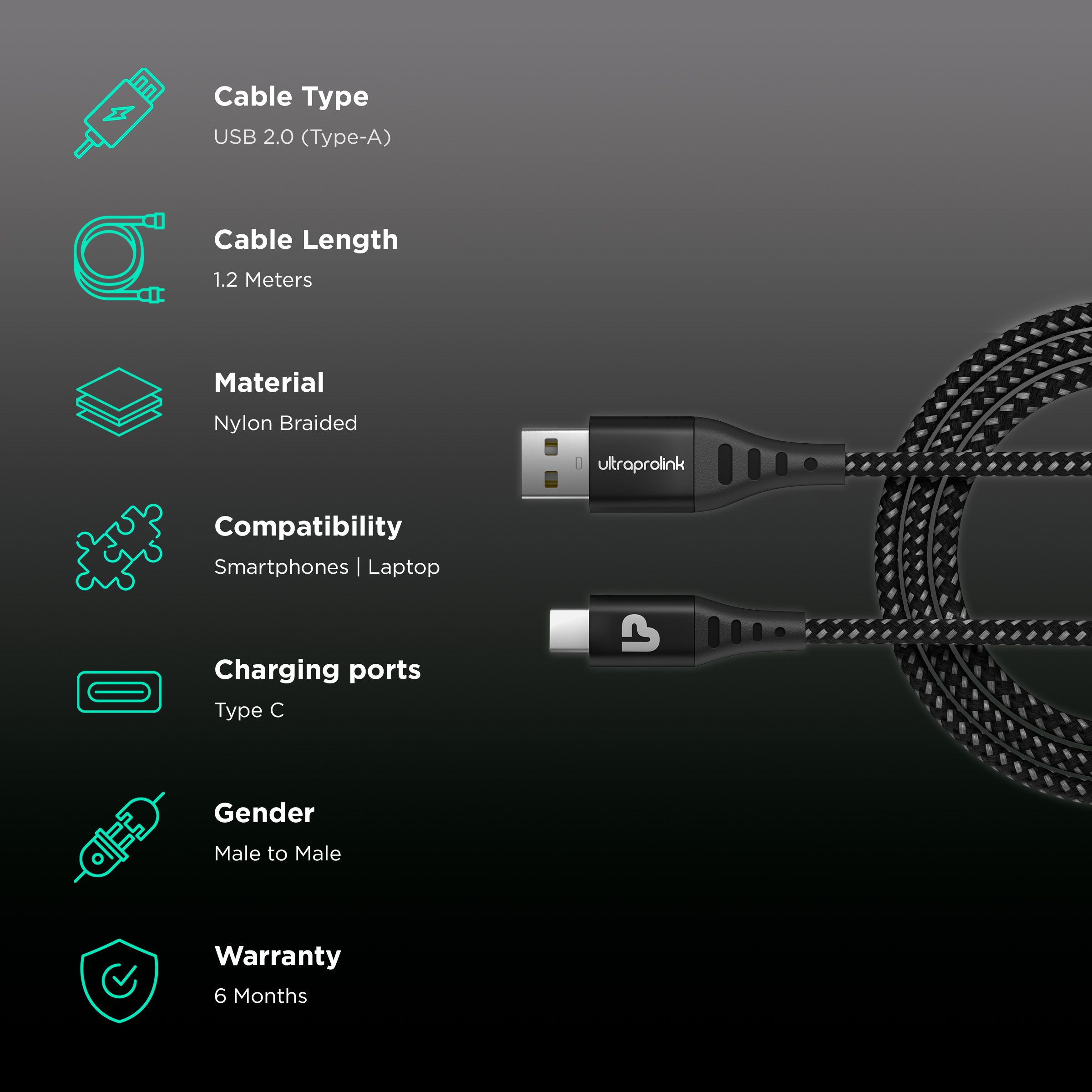 UltraProlink Zoom Type A to Type C 3.9 Feet (1.2M) Cable (Tangle Free Design, Black) UltraProlink Zoom Type A to Type C 3.9 Feet (1.2M) Cable (Tangle Free Design, Black)_2