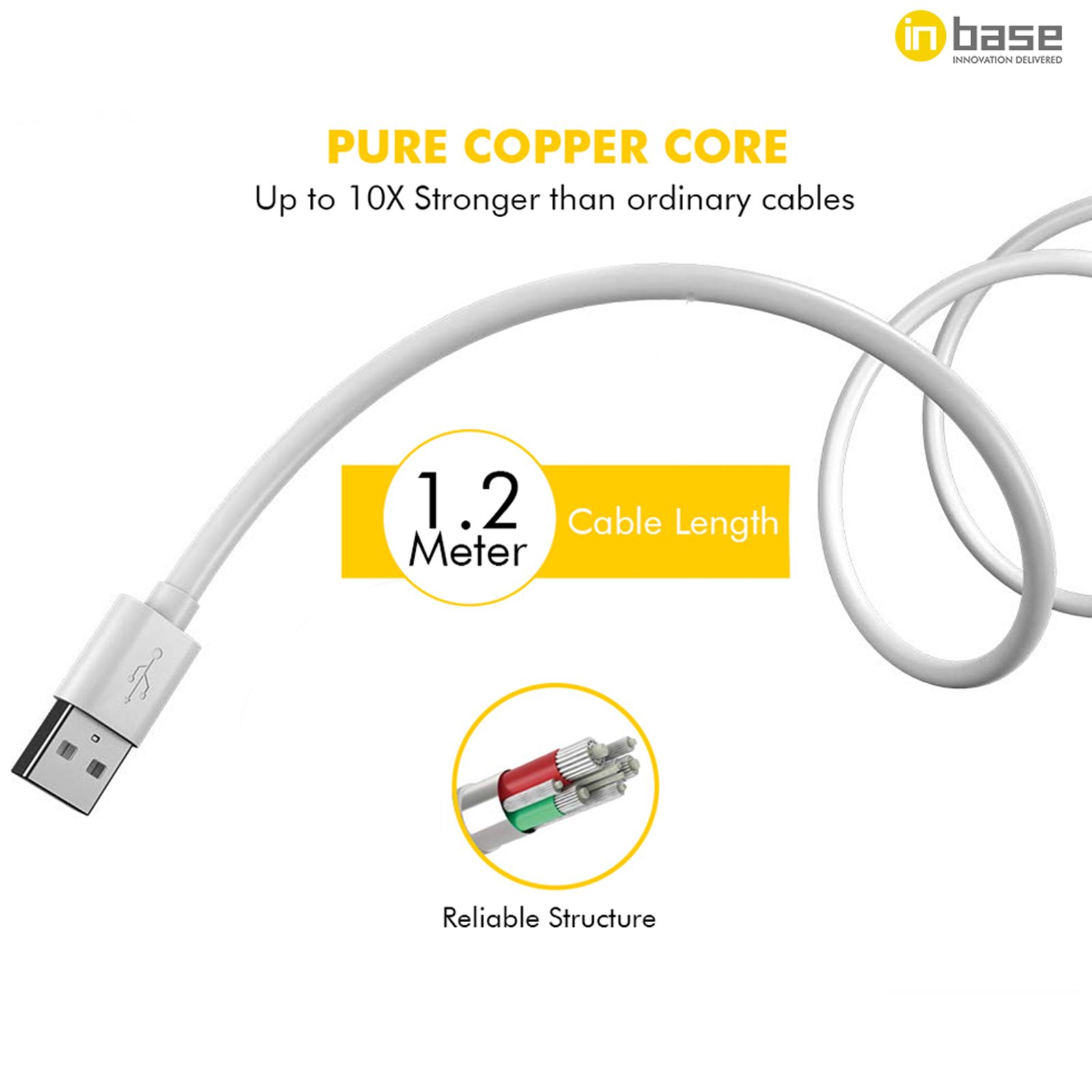 Inbase Type A to Micro USB 3.9 Feet (1.2M) Cable (5000 Plus Bends Lifespan, White)_4