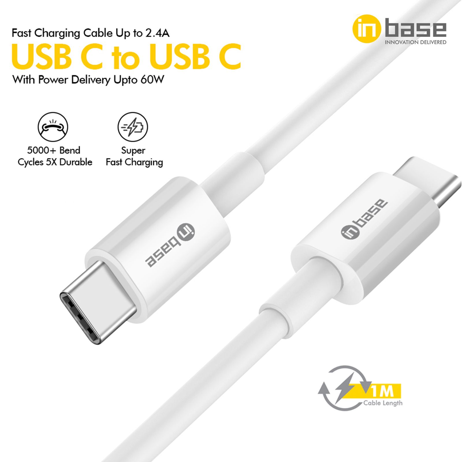 Inbase Type C to Type C 4.9 Feet (1.5M) Cable (Pure Copper Core, White)_4