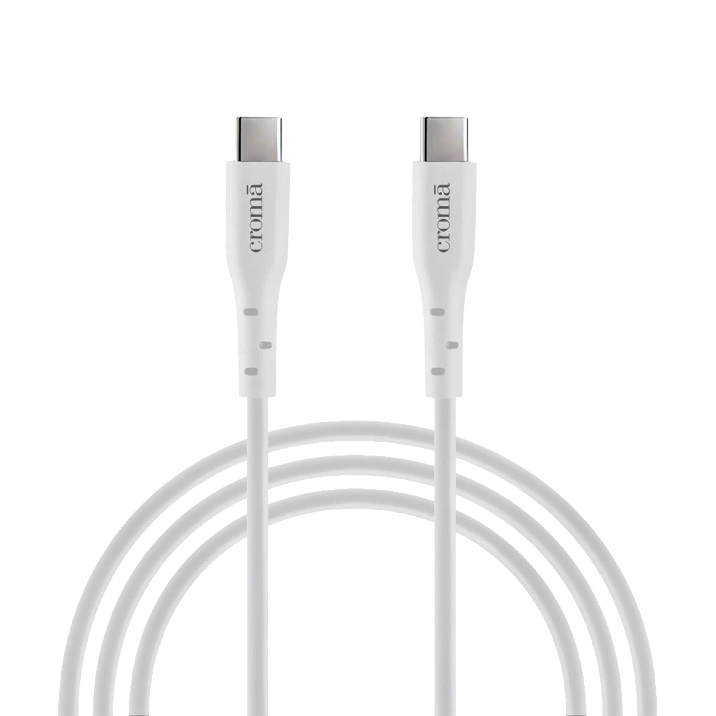Croma Type C to Type C 6.6 Feet (2M) Cable (In-Built E-Mark Chip, White) Croma Type C to Type C 6.6 Feet (2M) Cable (In-Built E-Mark Chip, White)_1