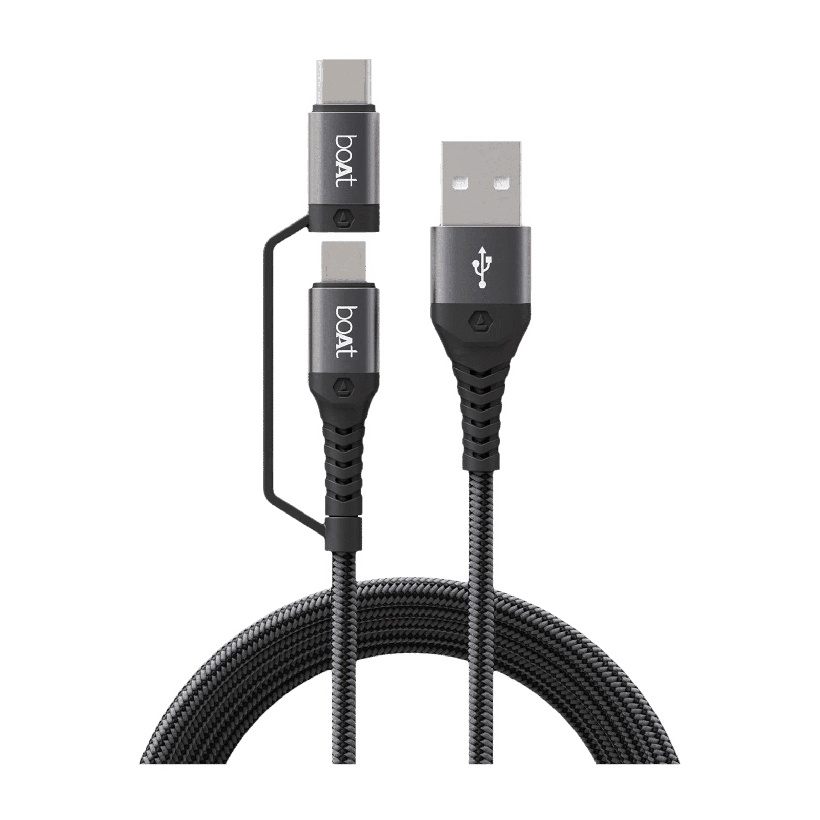 boAt Deuce 300 Type A to Type C, Micro USB 4.9 Feet (1.5M) 2-in-1 Cable (Tangle-free Design, Mercurial Black)_3