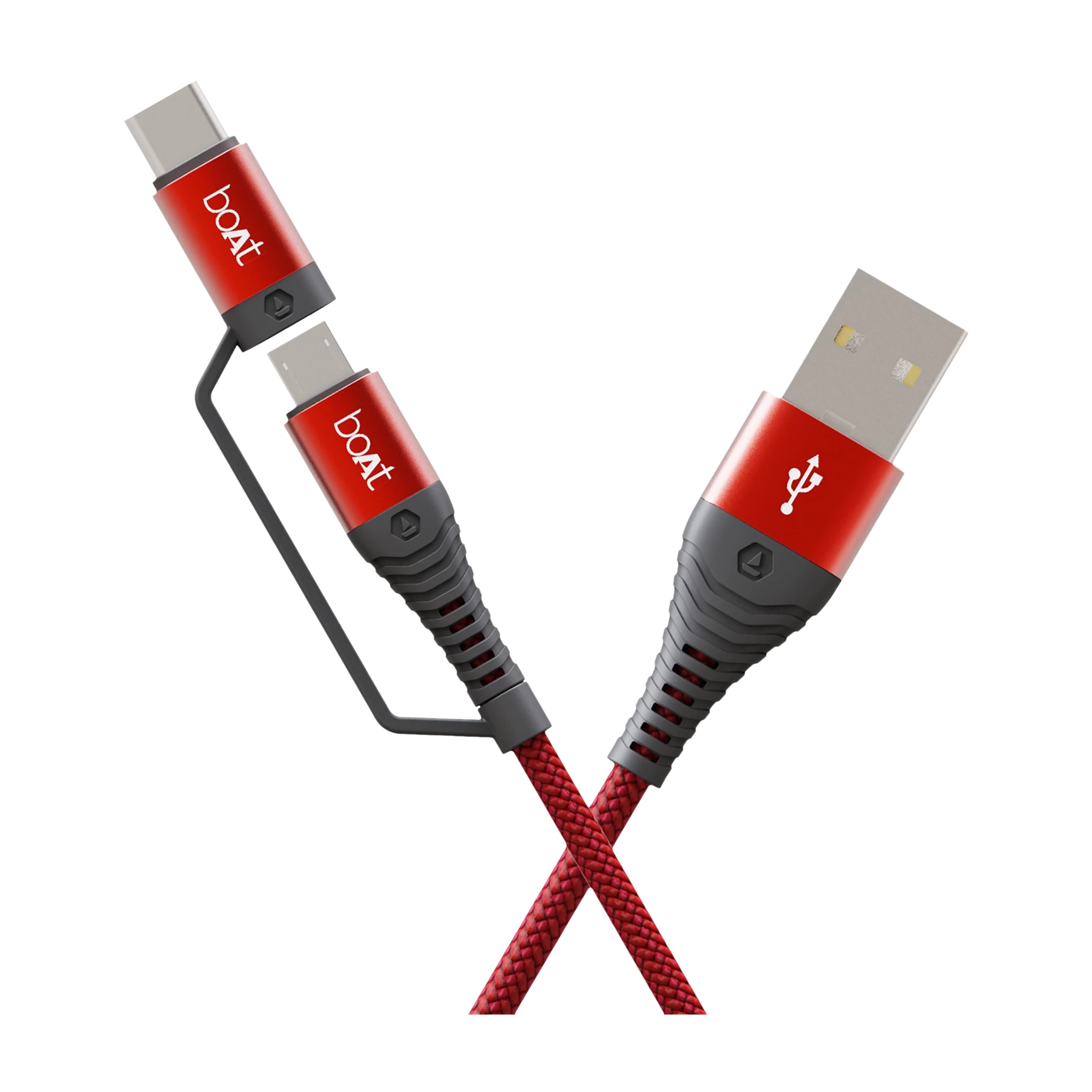 boAt Deuce 330 Type A to Type C, Micro USB 4.9 Feet (1.5M) 2-in-1 Cable (Tangle-free Design, Martian Red)_1