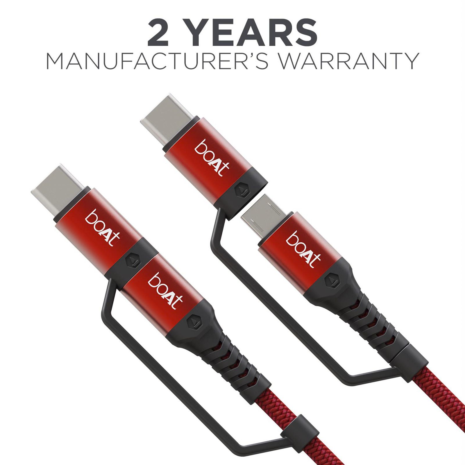 boAt Deuce 330 Type A to Type C, Micro USB 4.9 Feet (1.5M) 2-in-1 Cable (Tangle-free Design, Martian Red)_6
