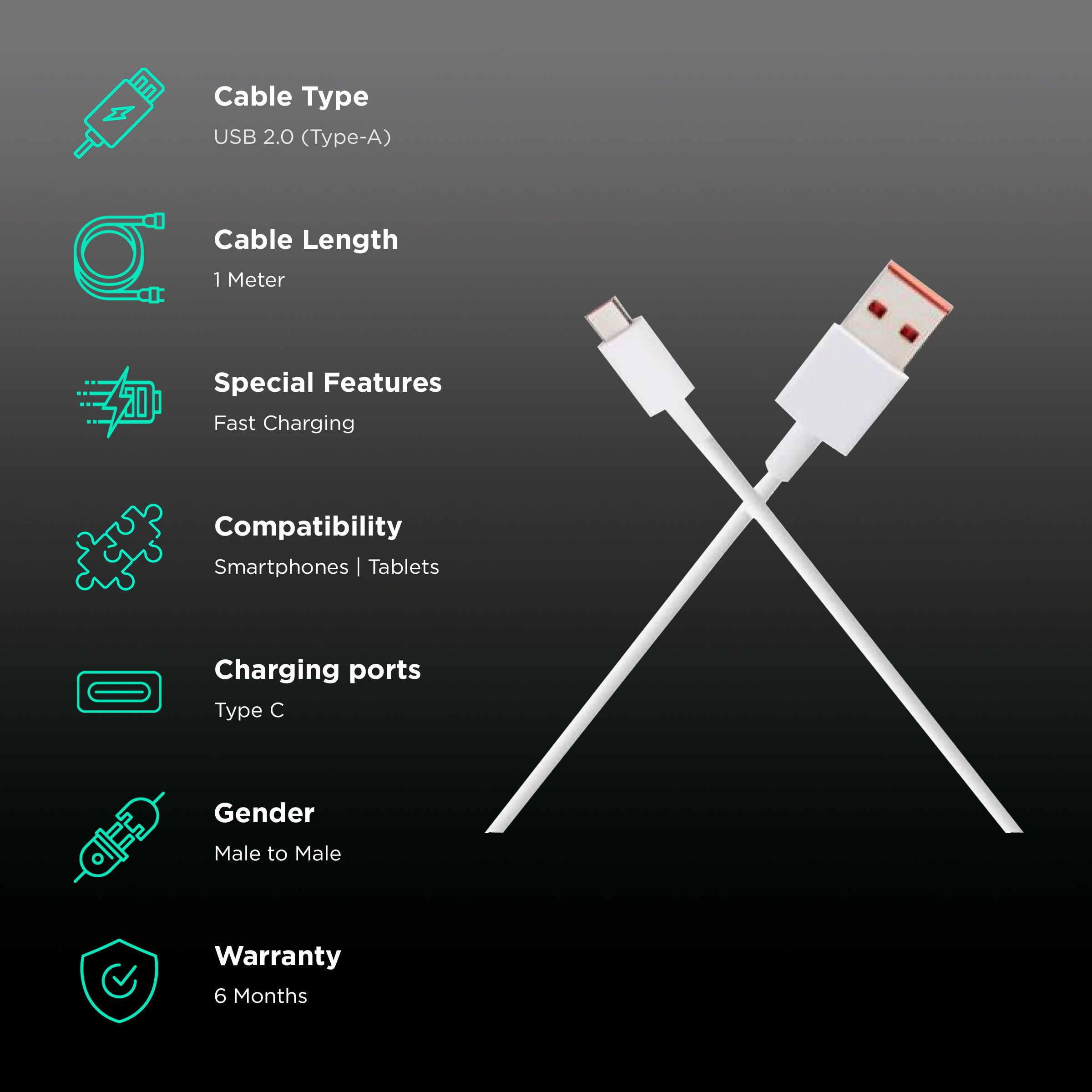Xiaomi SonicCharge 2.0 Type A to Type C 3.3 Feet (1M) Cable (Tangle Free Design, White) Xiaomi SonicCharge 2.0 Type A to Type C 3.3 Feet (1M) Cable (Tangle Free Design, White)_2