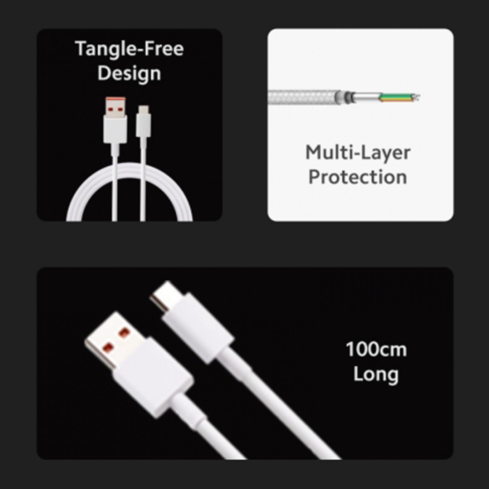 Xiaomi SonicCharge 2.0 Type A to Type C 3.3 Feet (1M) Cable (Tangle Free Design, White) Xiaomi SonicCharge 2.0 Type A to Type C 3.3 Feet (1M) Cable (Tangle Free Design, White)_3