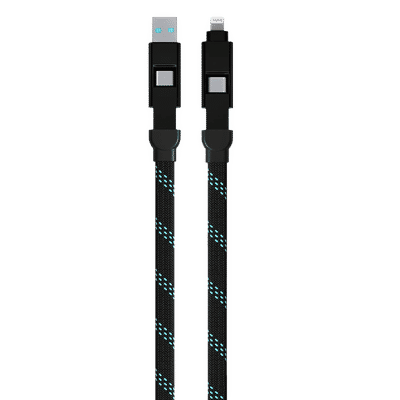 urbn Quad Type A, Type C to Type C, Lightning 3.9 Feet (1.2M) 4-in-1 Cable (Nylon Braided, Black)