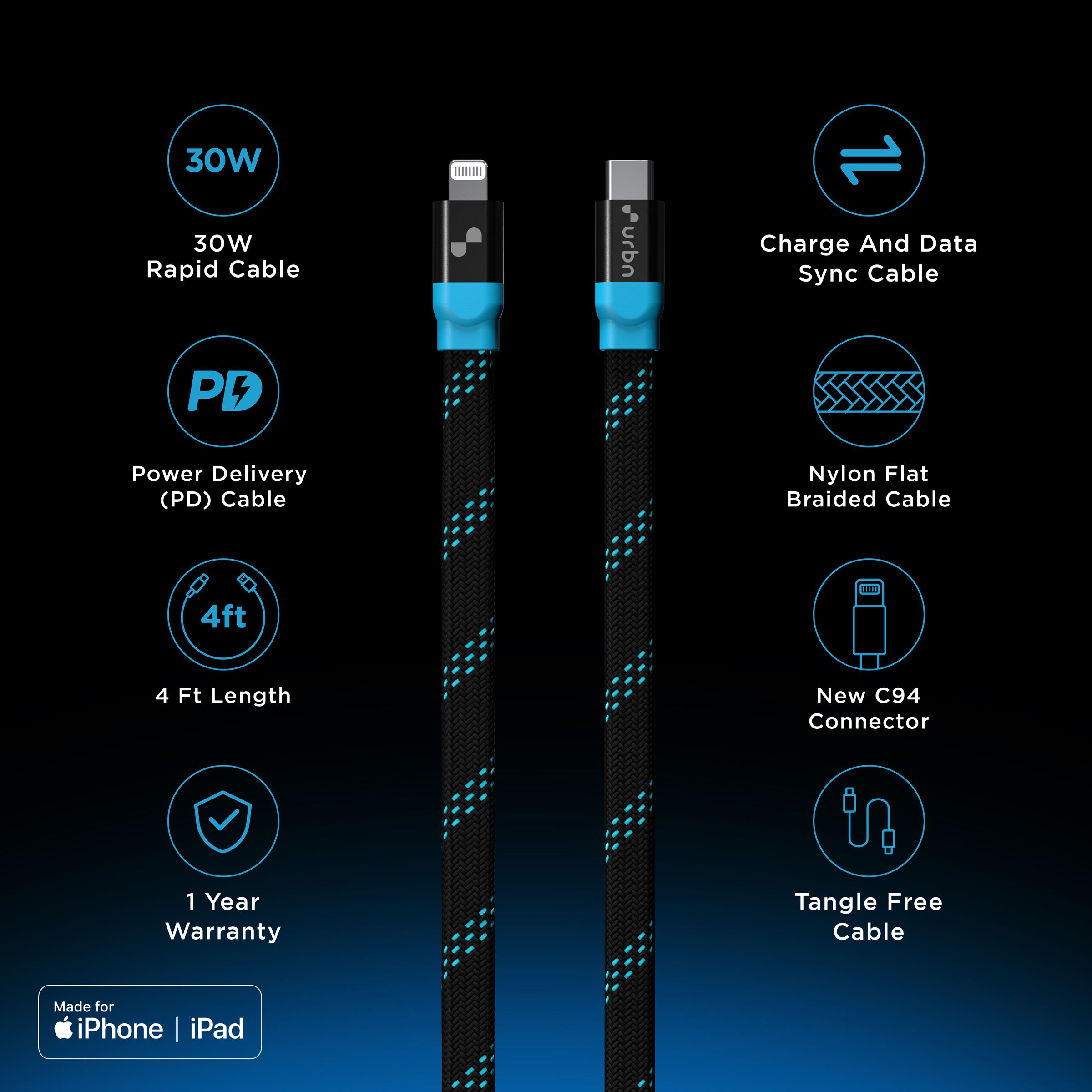 urbn Type C to Lightning 3.9 Feet (1.2M) Cable (Nylon Braided, Black) urbn Type C to Lightning 3.9 Feet (1.2M) Cable (Nylon Braided, Black)_8