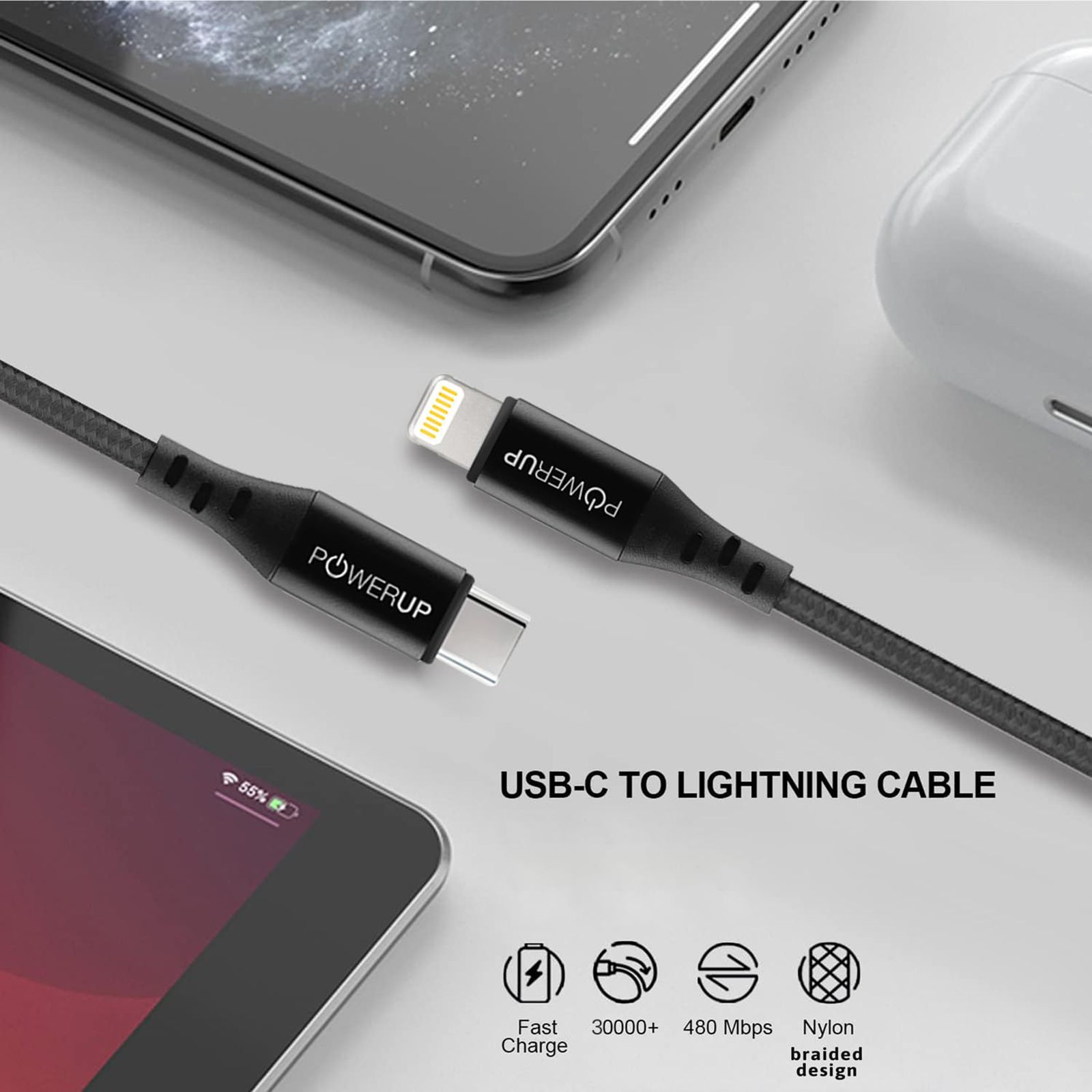 POWERUP Type C to Lightning 4.92 Feet (1.5M) Cable (Fast Charge and Data Sync, Black)_11