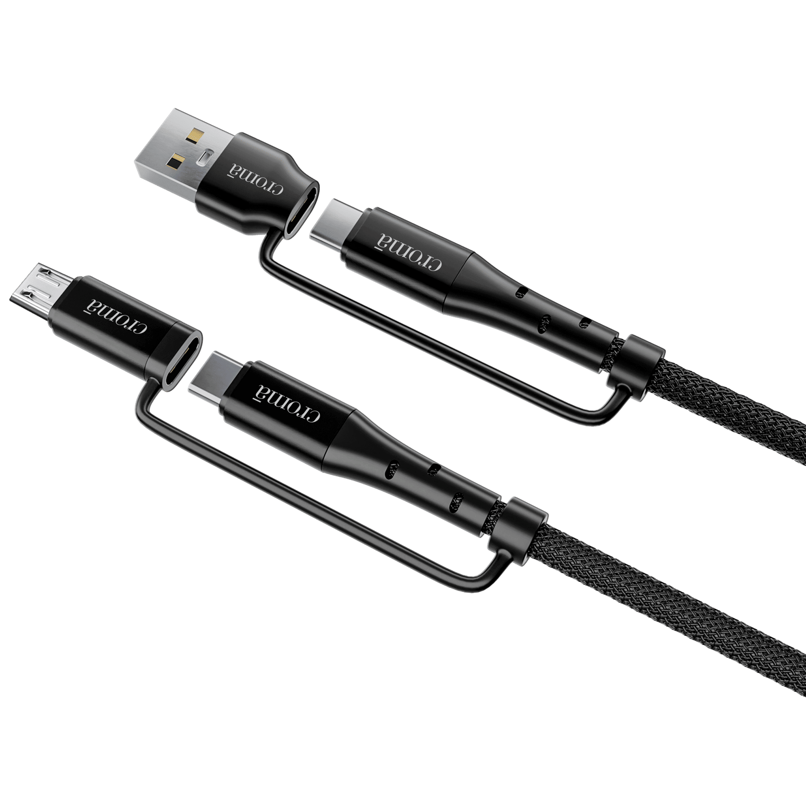 Croma Type A to Type C, Micro USB 3.2 Feet (1M) 4-in-1 Cable (Durable Nylon Braided, Black)_5