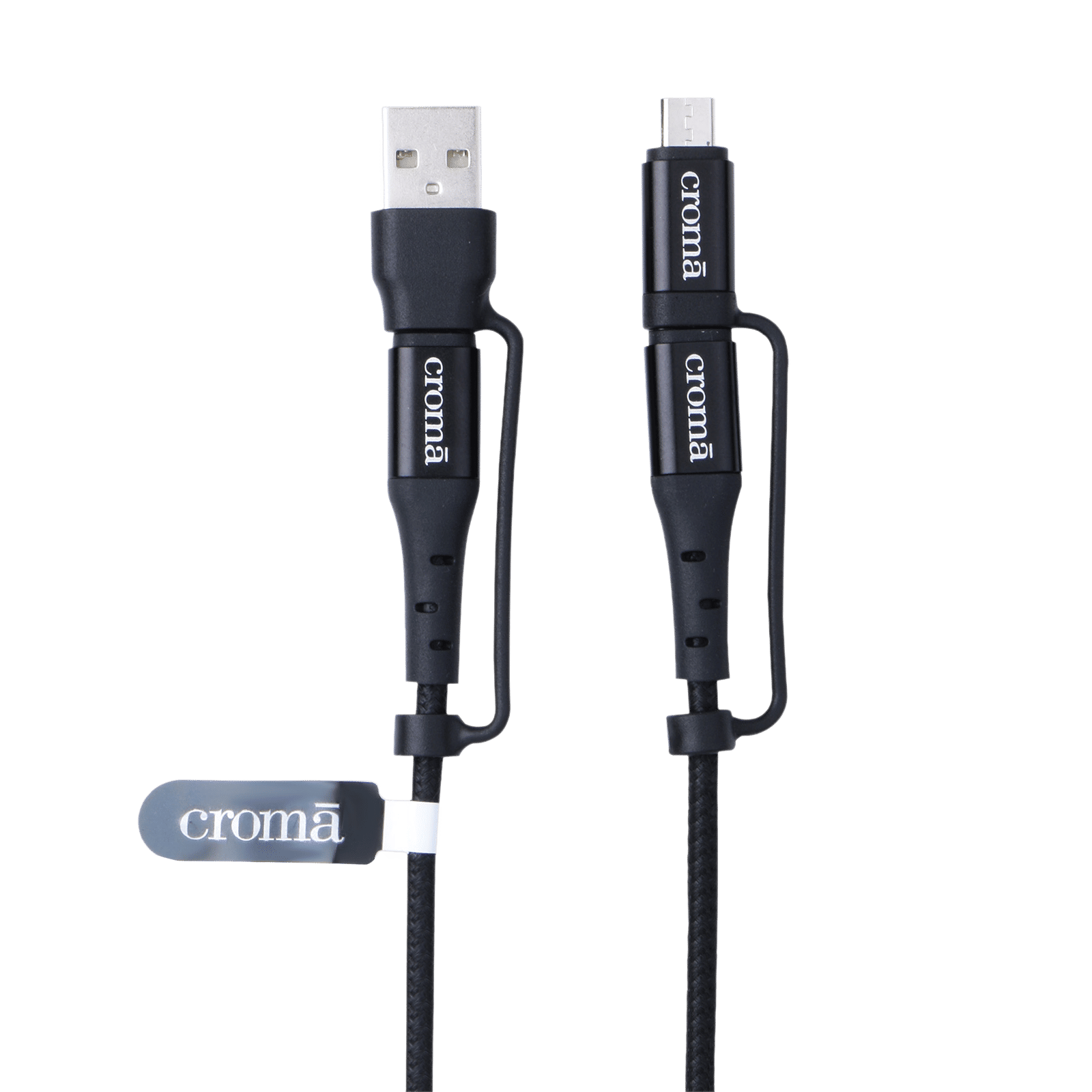 Croma Type A to Type C, Micro USB 3.2 Feet (1M) 4-in-1 Cable (Durable Nylon Braided, Black)_6