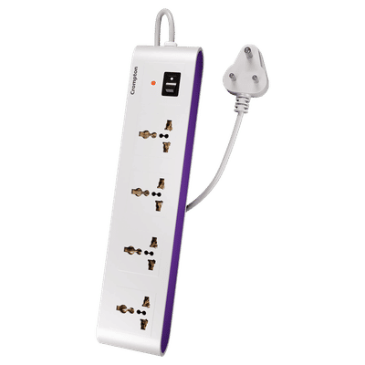 Crompton Powerbox Alpha S 6 Amps 4 Sockets Extention Board (2 Meters, Single Power Switch, LEDPBALPHAS, White)