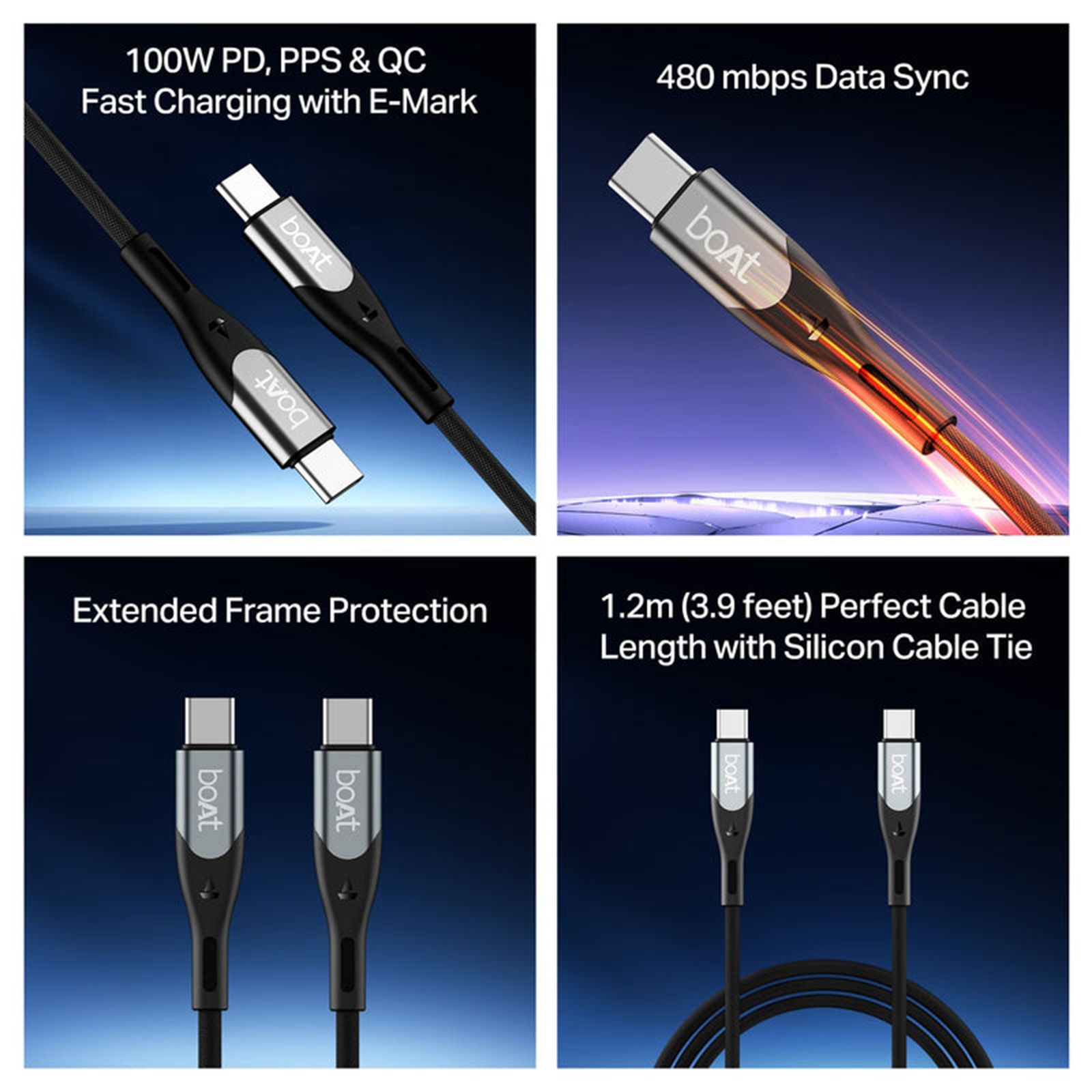 boAt Type C to Type C 3.9 Feet (1.2M) Cable (Nylon Braided, Carbon Black) _7
