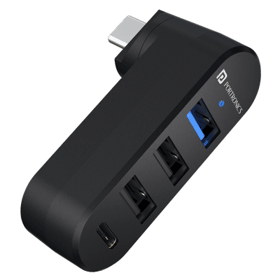 PORTRONICS Mport Spin C 4-in-1 USB Type C to USB 2.0 Type A, USB 3.0 Type A, Type C Port USB Hub (Seamless Plug & Play, Black)