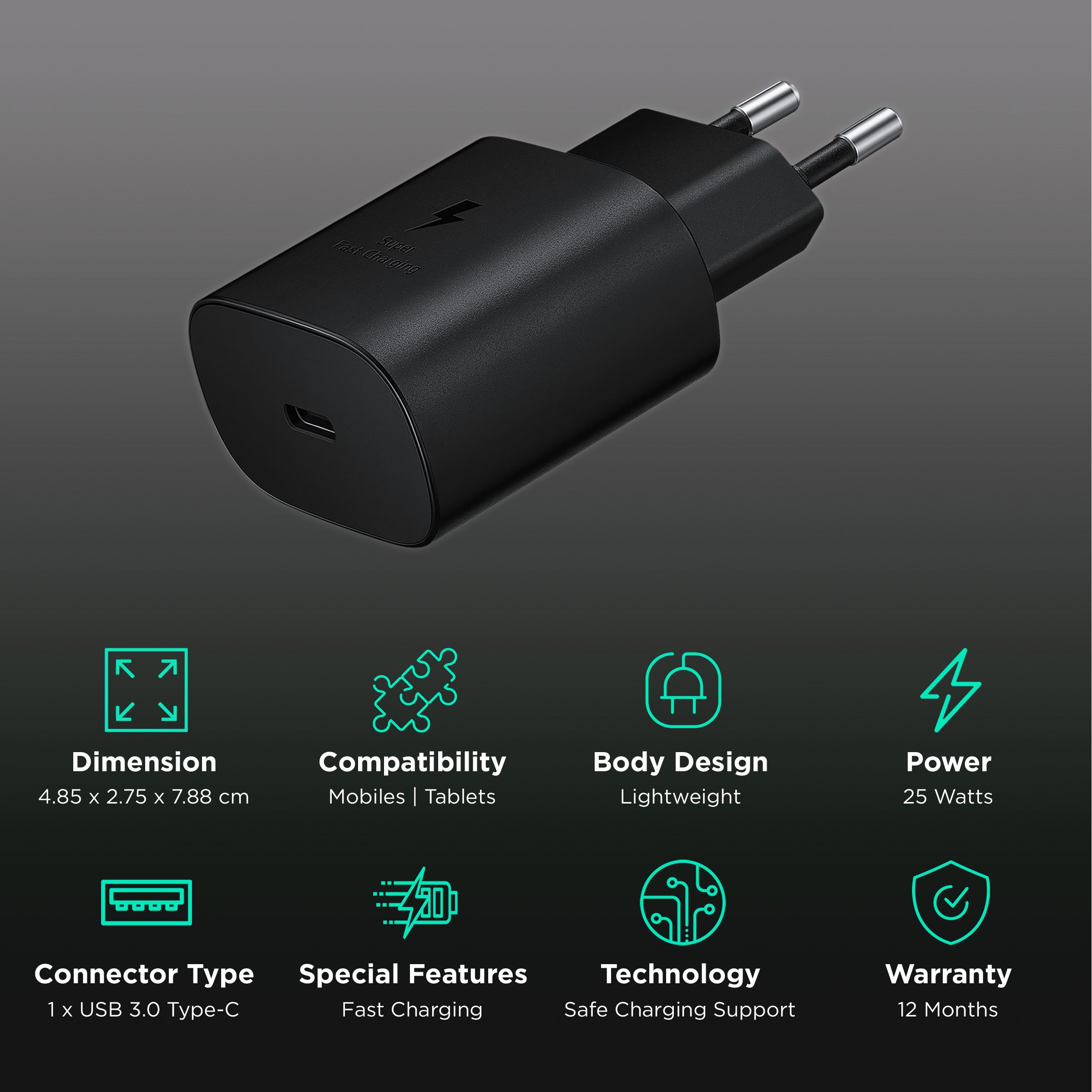SAMSUNG TA800 25W Type C Fast Charger (Adapter Only, Safe Charging Support, Black) SAMSUNG TA800 25W Type C Fast Charger (Adapter Only, Safe Charging Support, Black)_2