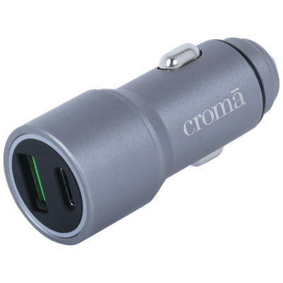 Croma 38 Watts Type A and Type C 2-Port Car Charger (Quick Charge 3.0, Grey)