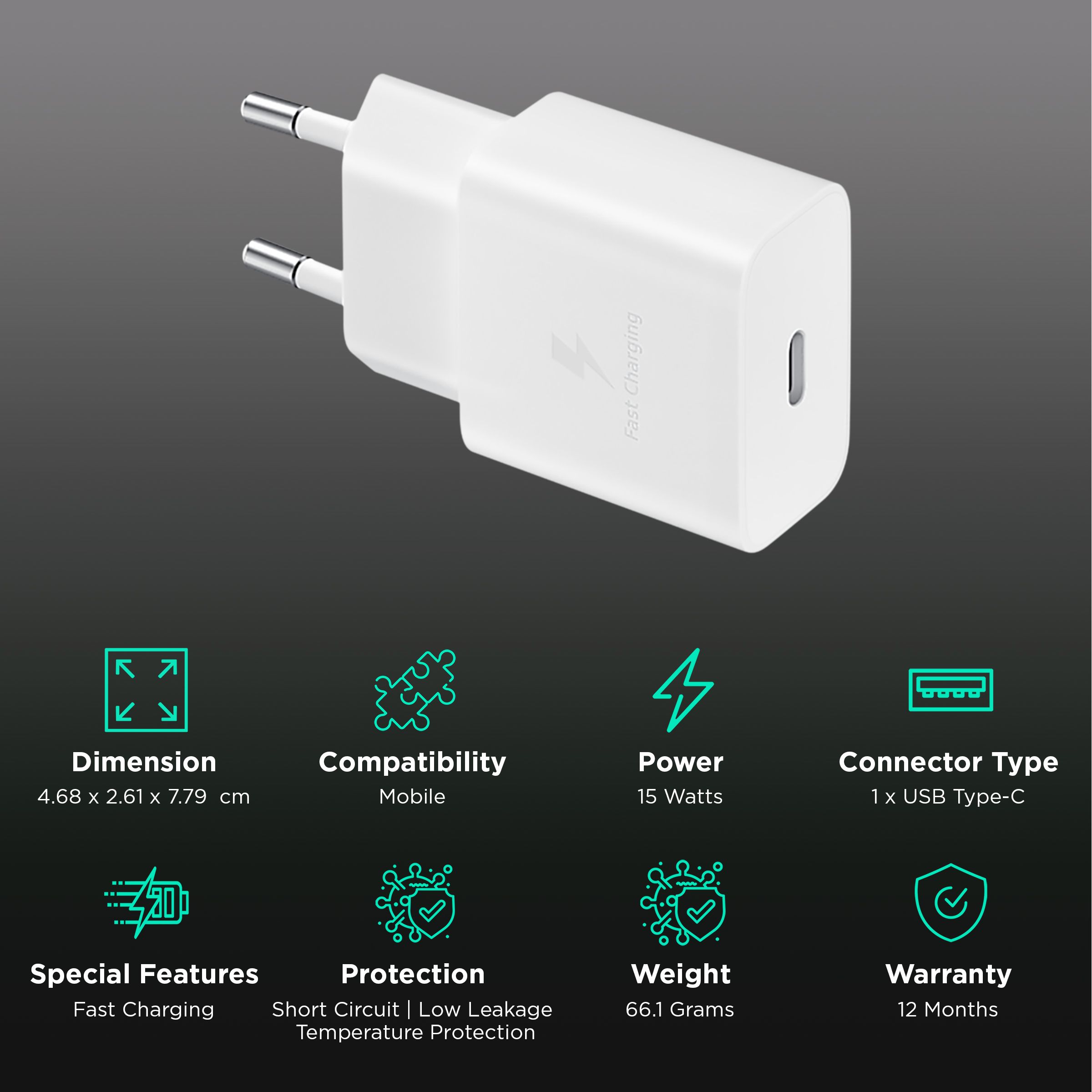 SAMSUNG 15W Type C Fast Charger (Type C to Type C Cable, Temperature Protection, White) SAMSUNG 15W Type C Fast Charger (Type C to Type C Cable, Temperature Protection, White)_2