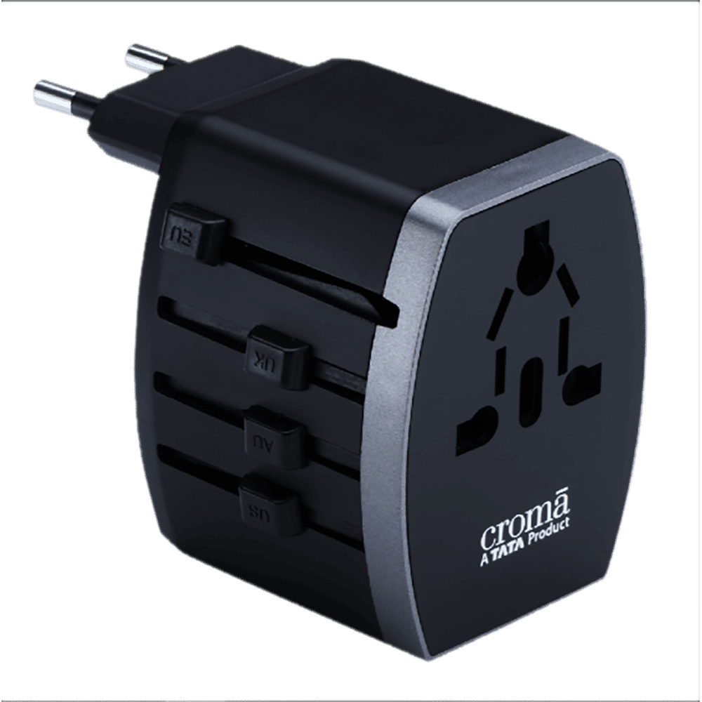 Croma 4 Plugs 150 Countries Travel Adapter (Over Current Protection, CRST30WUTA014802, Black)_1