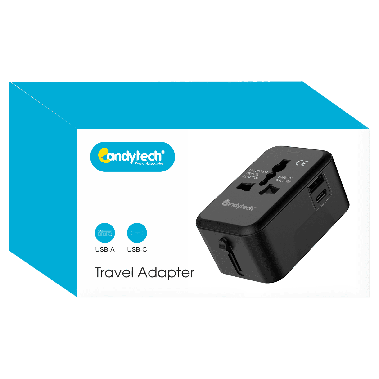 Candytech Travel Adapter (With Type C and Type A USB Port, CT-C12, Black)_5
