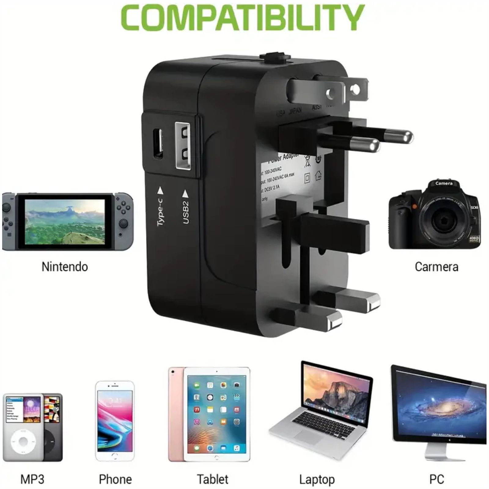 Candytech Travel Adapter (With Type C and Type A USB Port, CT-C12, Black)_4