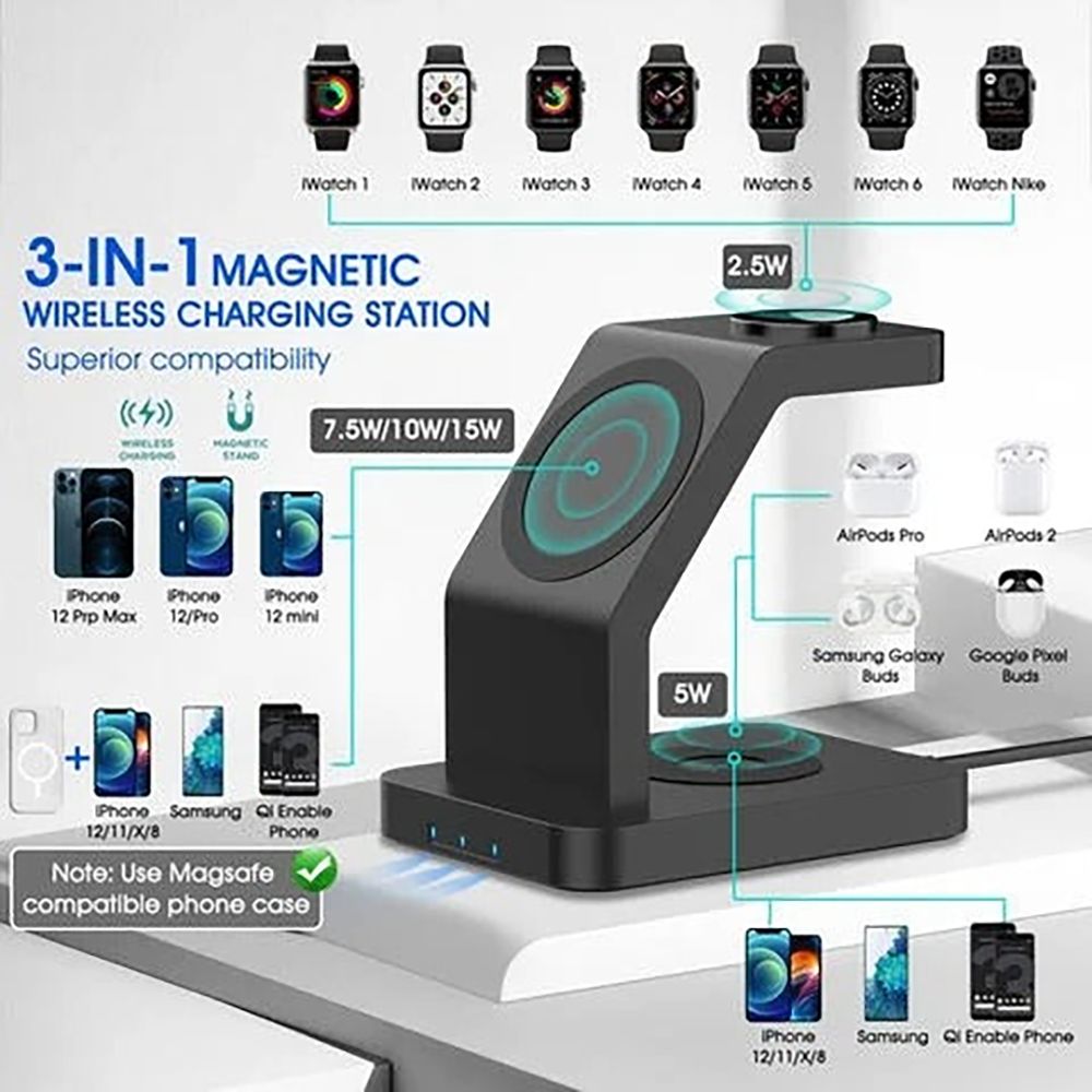 Vaku Luxos Trinity 3IN1 23W Wireless Charging Stand for iOS and Apple Watch (Qi Certified, Short Circuit Protection, Black)_6