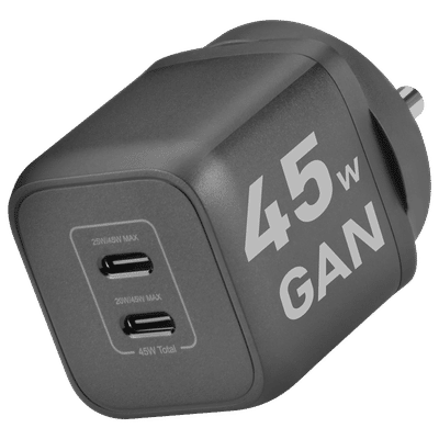Croma 45W Type C 2 Port GaN Charger (Adapter Only, Black)