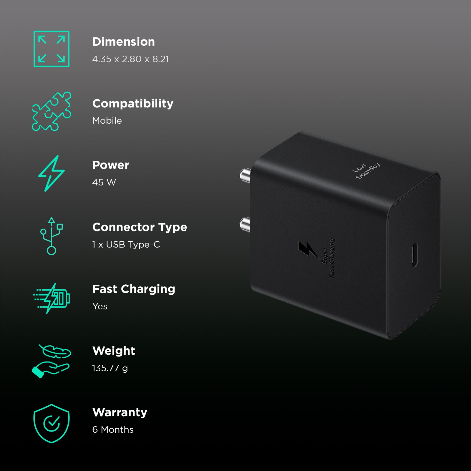SAMSUNG EP-T4511XBEGIN 45W Type C Power Adaptor (Type C to Type C Cable, Charging Indicator, Black) SAMSUNG EP-T4511XBEGIN 45W Type C Power Adaptor (Type C to Type C Cable, Charging Indicator, Black)_2