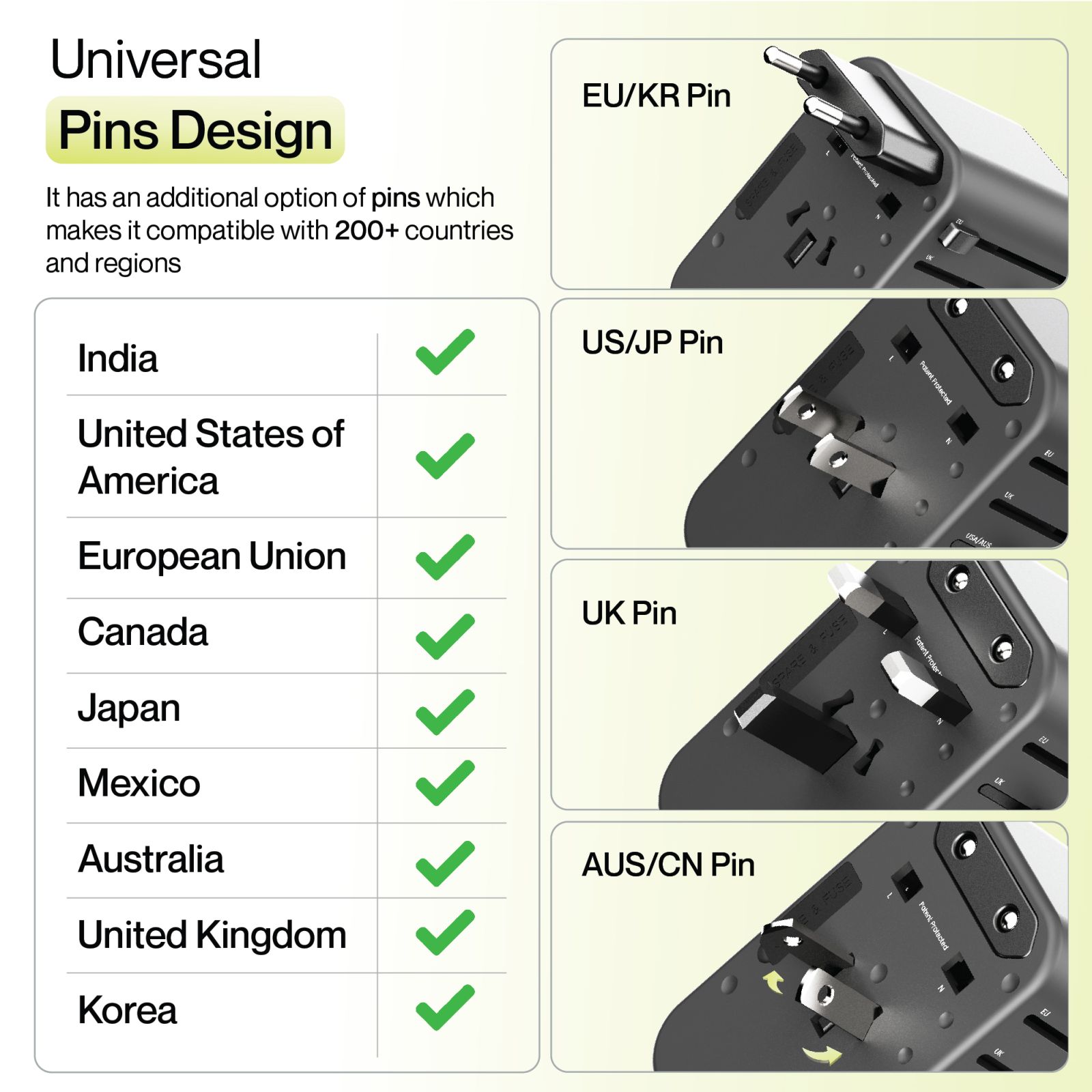 ambrane 3 Plugs Travel Adapter (With USB Port, ATA-02, Black)_5