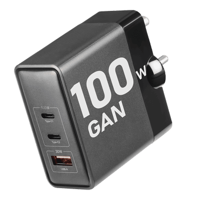 Croma 100W Type A & Type C 3-Port Fast Charger (Adapter Only, Advanced GaN Technology, Black)