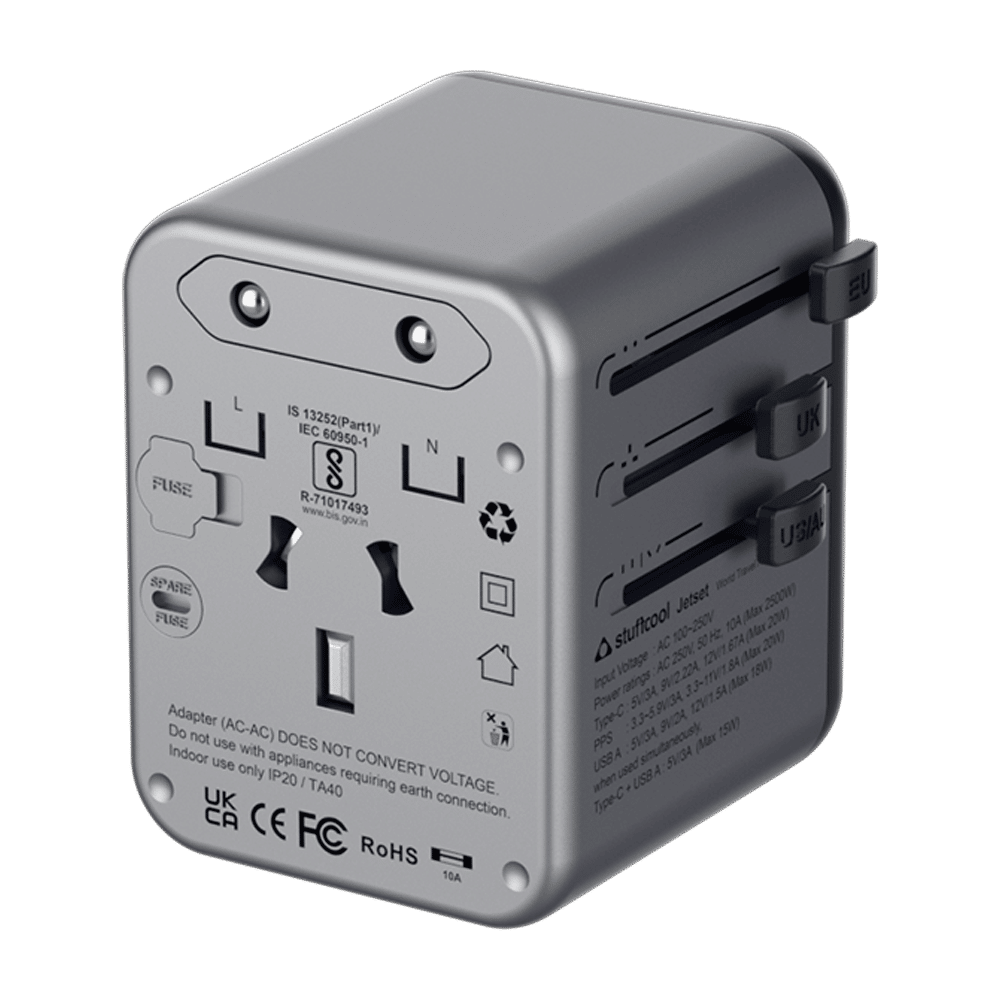 stuffcool Jetset 20W Type A & Type C 2-Port World Travel Adapter (Adapter Only, Quick Charge 3.0, Grey)_9