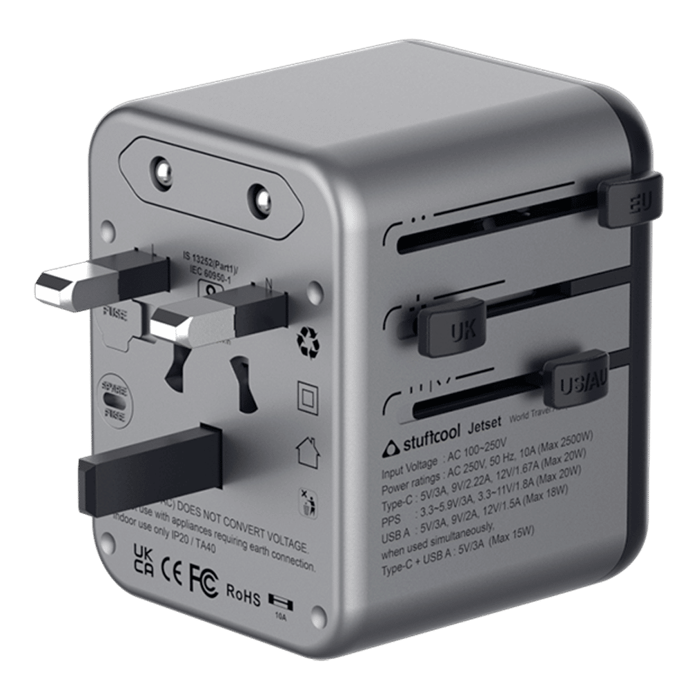 stuffcool Jetset 20W Type A & Type C 2-Port World Travel Adapter (Adapter Only, Quick Charge 3.0, Grey)_12