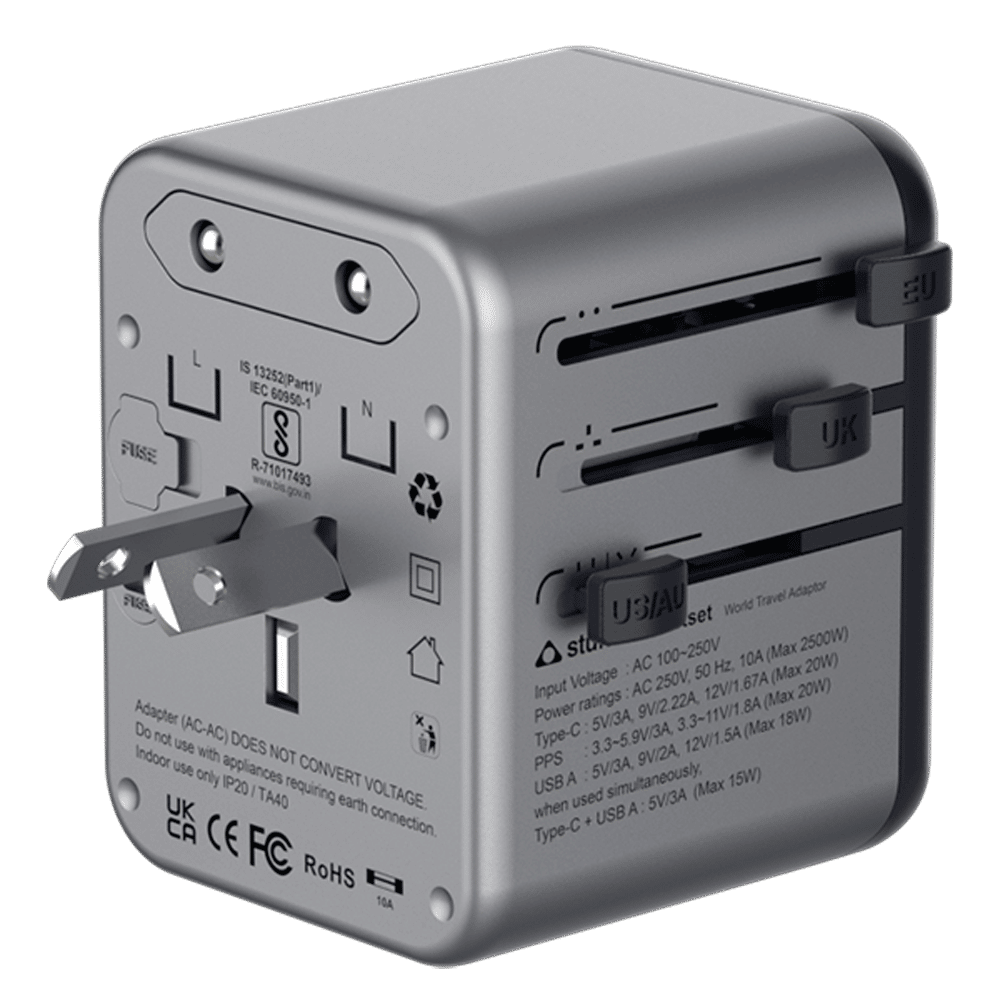 stuffcool Jetset 20W Type A & Type C 2-Port World Travel Adapter (Adapter Only, Quick Charge 3.0, Grey)_13