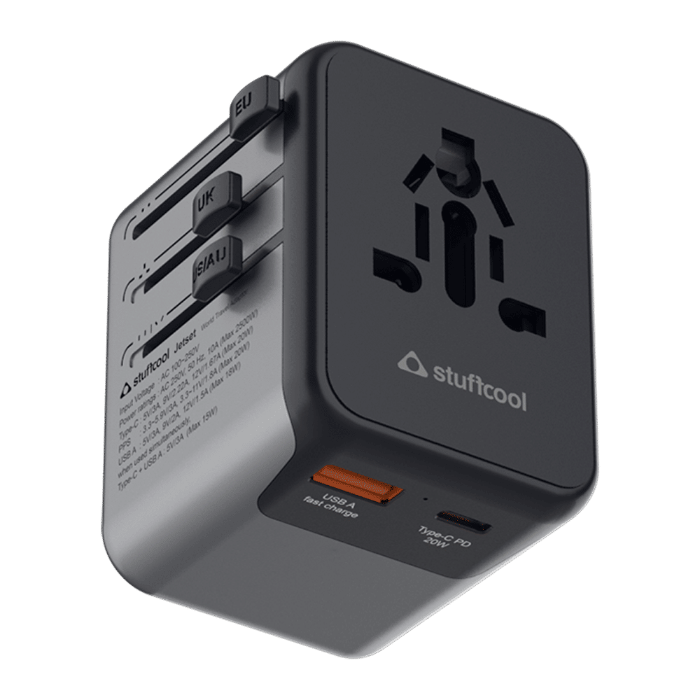 stuffcool Jetset 20W Type A & Type C 2-Port World Travel Adapter (Adapter Only, Quick Charge 3.0, Grey)_4