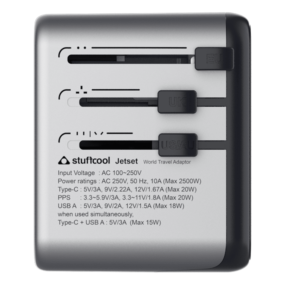 stuffcool Jetset 20W Type A & Type C 2-Port World Travel Adapter (Adapter Only, Quick Charge 3.0, Grey)_7