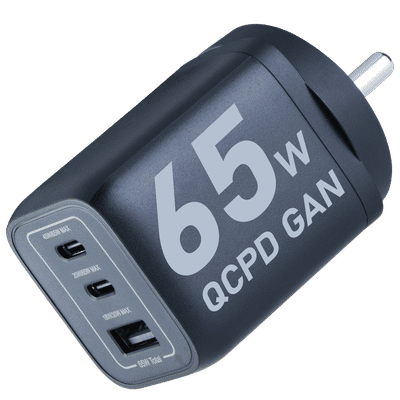 Croma 65W Type-C & Type A 3-Port Fast Charger (Adapter Only, GaN Technology, Black)