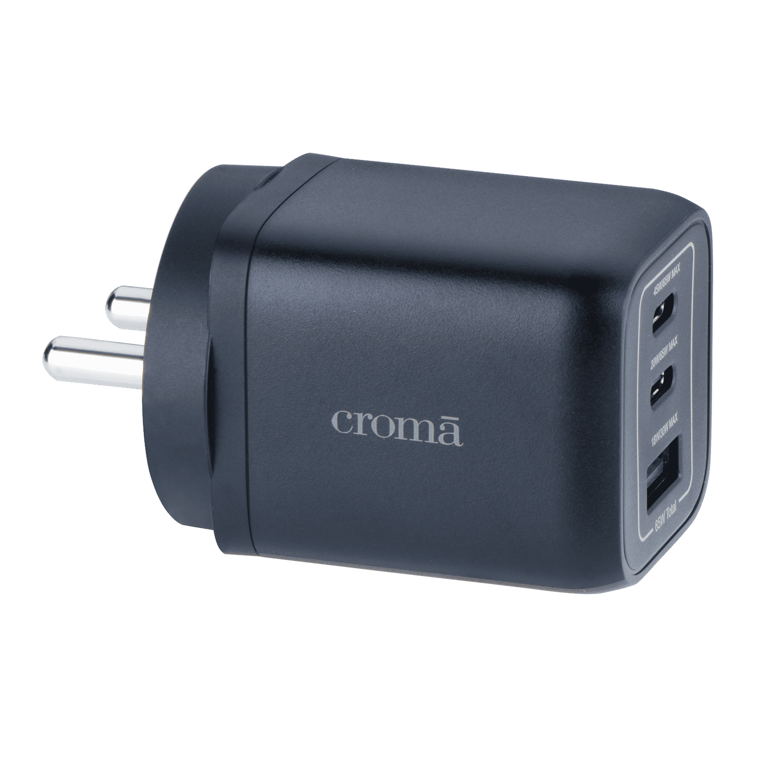 Croma 65W Type-C & Type A 3-Port Fast Charger (Adapter Only, GaN Technology, Black) Croma 65W Type-C & Type A 3-Port Fast Charger (Adapter Only, GaN Technology, Black)_5