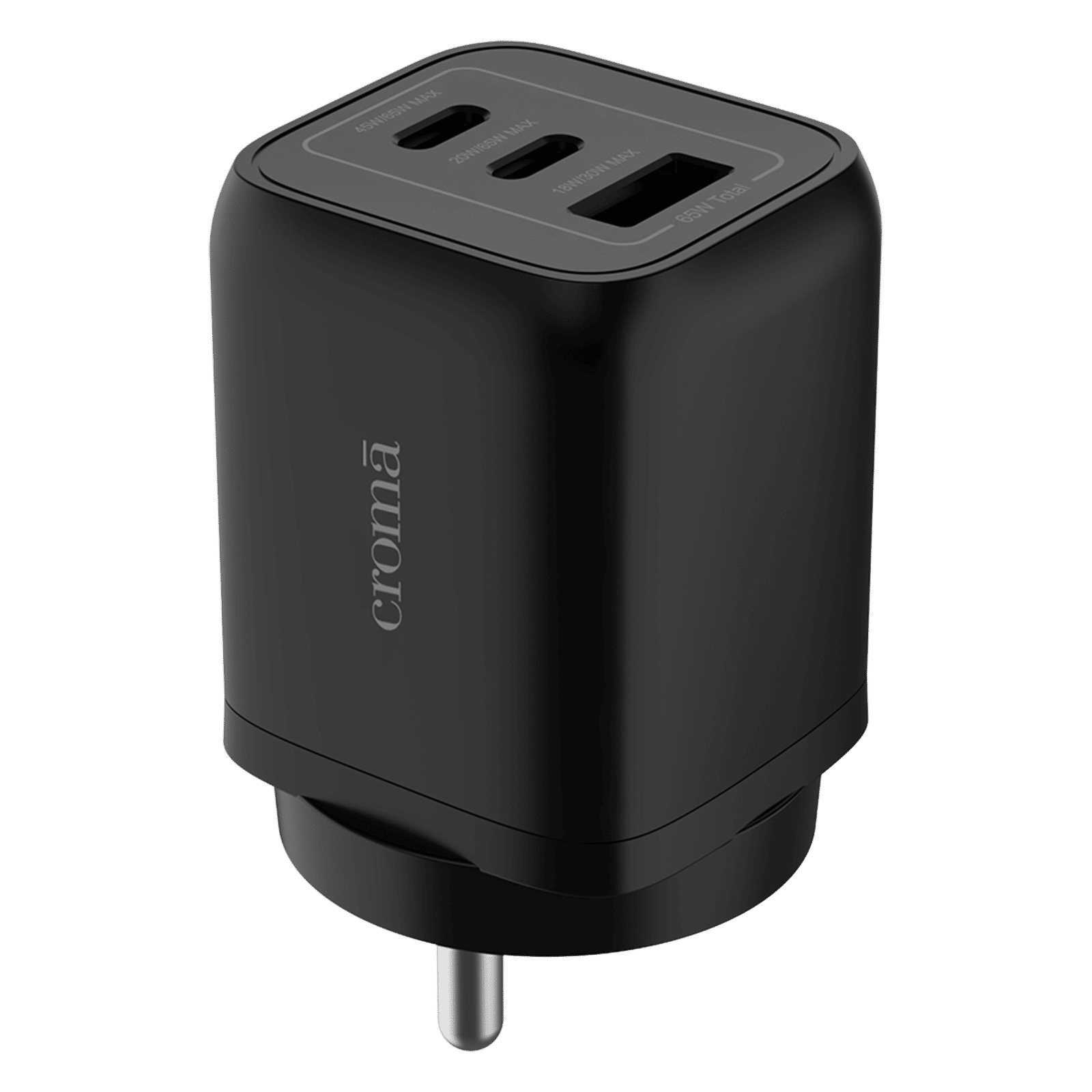 Croma 65W Type-C & Type A 3-Port Fast Charger (Adapter Only, GaN Technology, Black) Croma 65W Type-C & Type A 3-Port Fast Charger (Adapter Only, GaN Technology, Black)_2