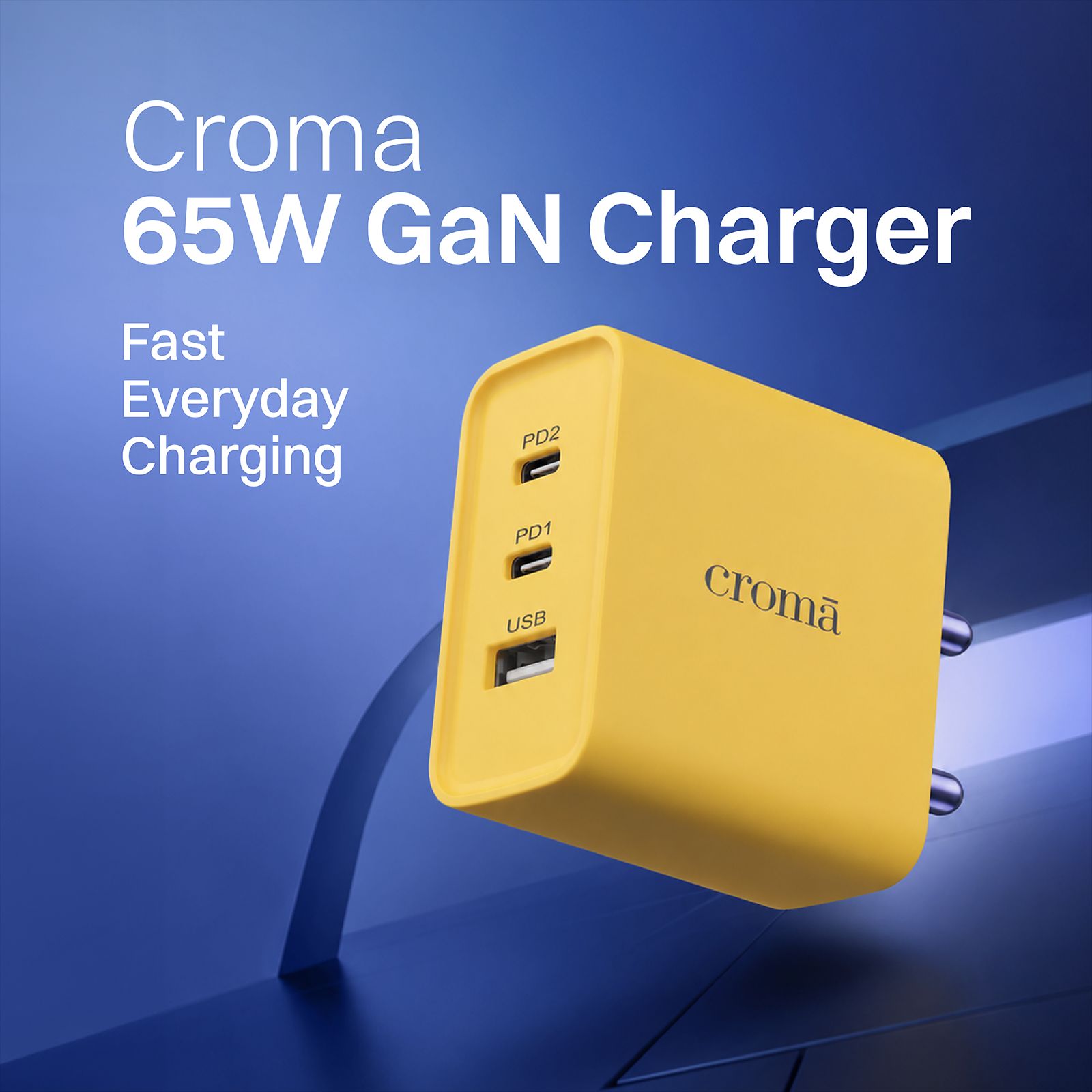 Croma 65W Type A & Type C 3-Port GaN Charger (Type C to Type C, Multi Layer Protection, Yellow) Croma 65W Type A & Type C 3-Port GaN Charger (Type C to Type C, Multi Layer Protection, Yellow)_4