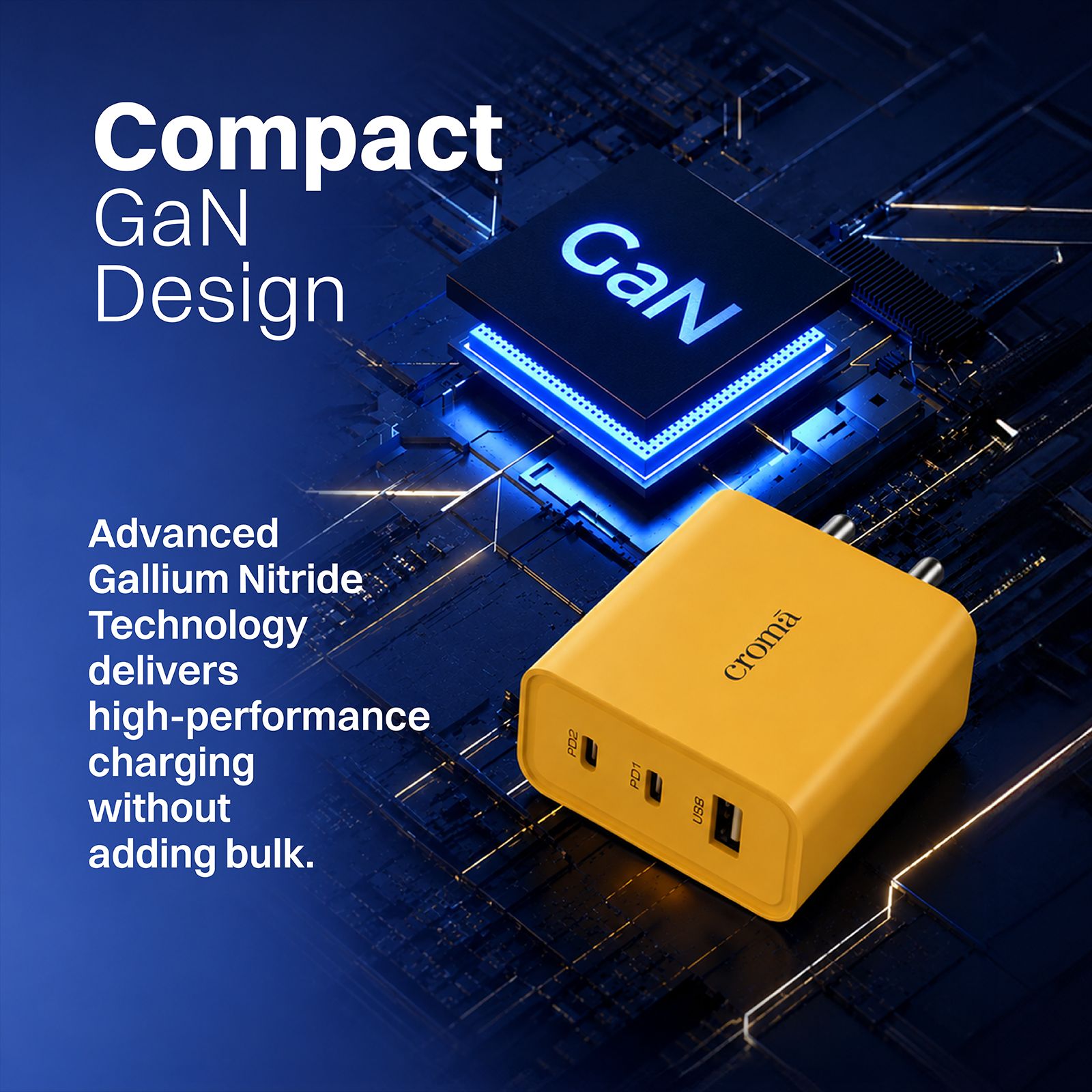 Croma 65W Type A & Type C 3-Port GaN Charger (Type C to Type C, Multi Layer Protection, Yellow) Croma 65W Type A & Type C 3-Port GaN Charger (Type C to Type C, Multi Layer Protection, Yellow)_5