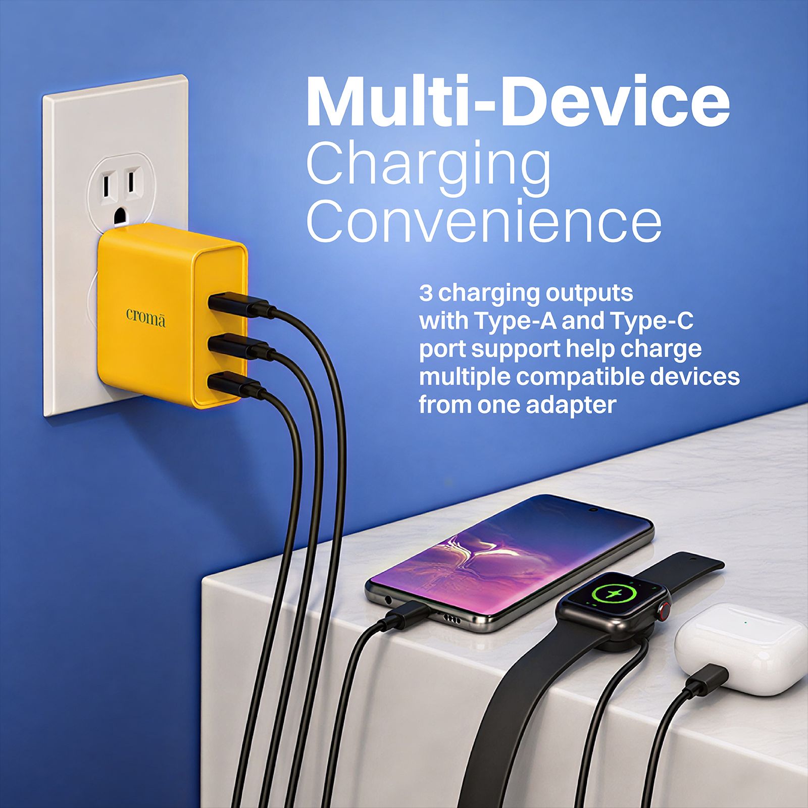Croma 65W Type A & Type C 3-Port GaN Charger (Type C to Type C, Multi Layer Protection, Yellow) Croma 65W Type A & Type C 3-Port GaN Charger (Type C to Type C, Multi Layer Protection, Yellow)_6